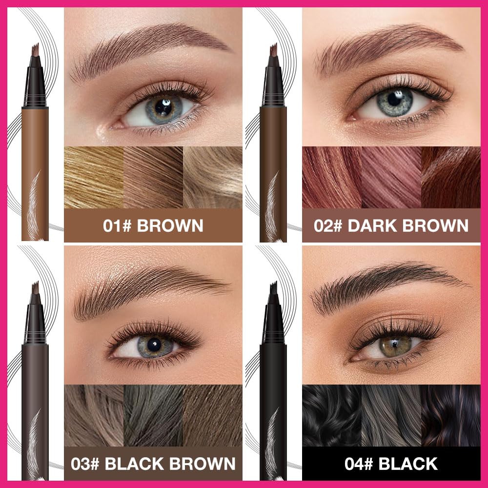 Kaely Microblading Eyebrow Pen with Multiple Fork Tips, Square Brush Magic Eyebrow Contouring Pen Waterproof, 3d Eye Brow Pencils for Women, Create Natural Hair-Like Brows, 101 Brown
