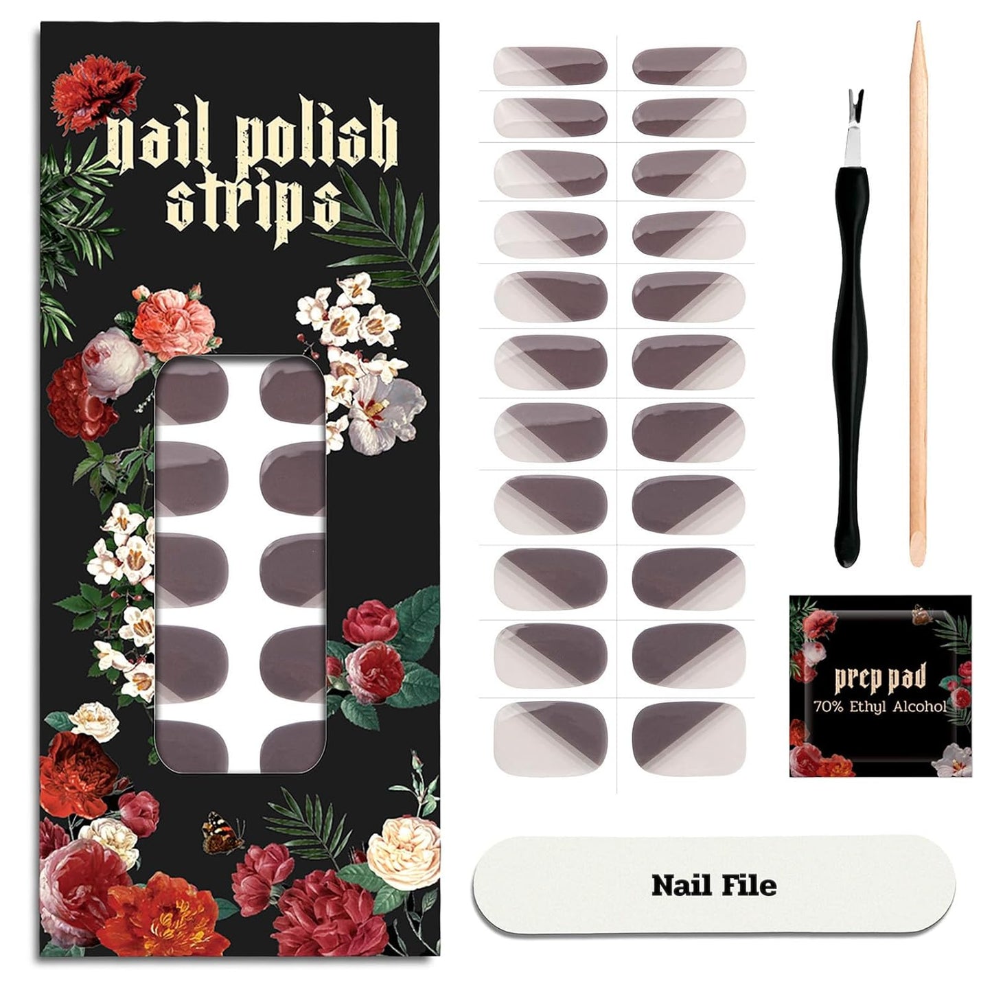 Nail Polish Strips - 22 Pcs Salon Quality Gel Nail Stickers - Long Lasting Wraps (Lost in Maze Brown&White)