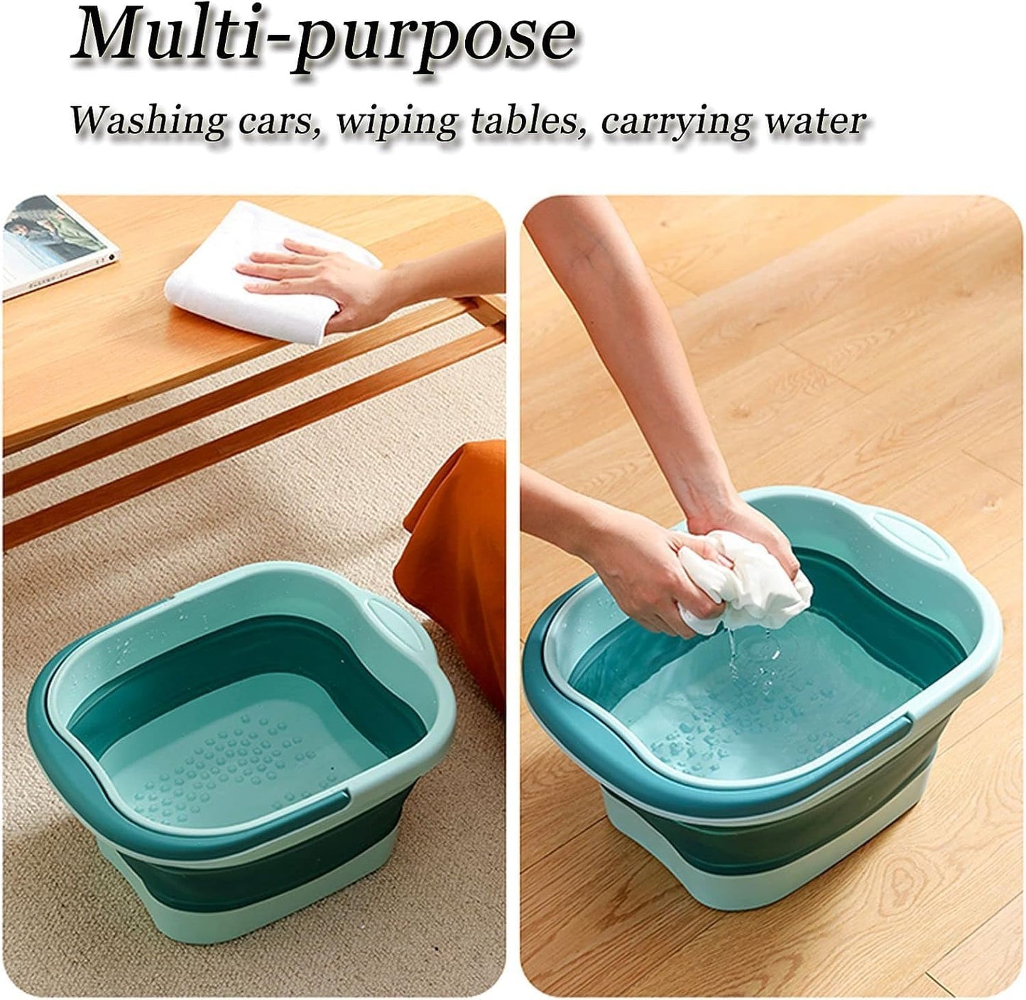 Collapsible Foot Spa Bath Massager for Dry Cracked Feet, Feet Soaking Tub with Massage Acupoint, Pedicure Foot Soak Basin Plastic Bucket with Handle(Green)