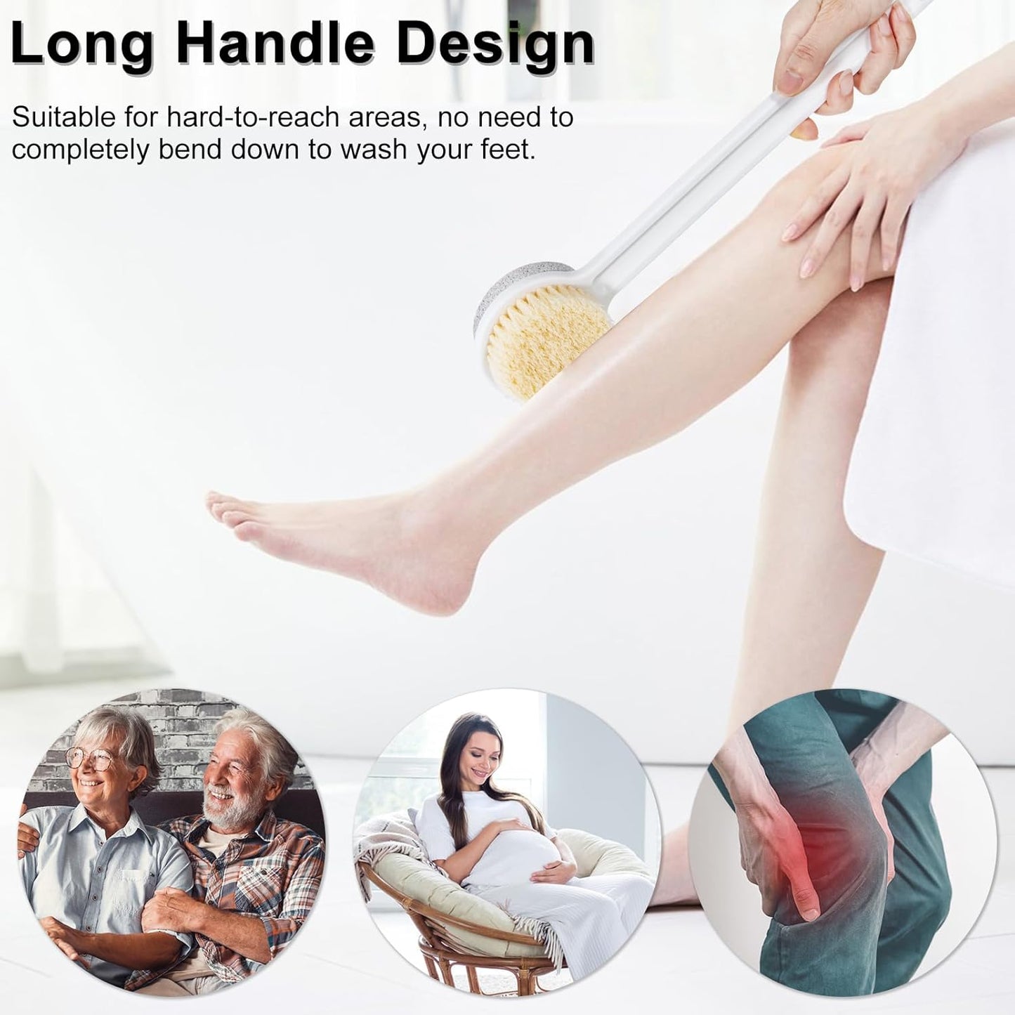 Pumice Stone for Feet with Long Handle (Double-Faced Straight White Handle, Count, 3.0)