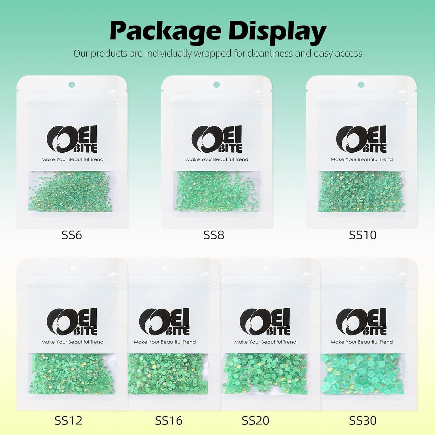 F Green Flatback Rhinestones, Glass Rhinestones for Nail Art and Craft, Glue Fix, Loose Crystal Gemstones(F Green, SS8, 1440pcs, 2.3-2.5mm)