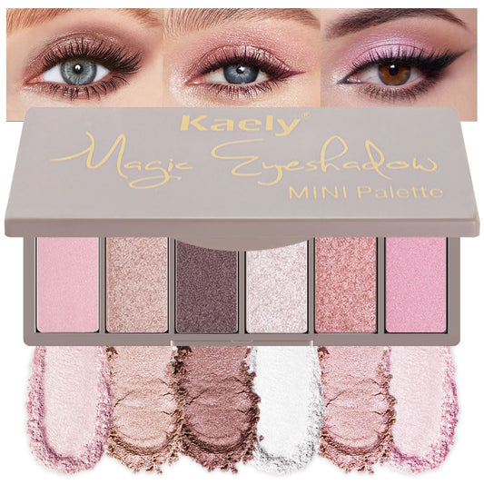Kaely 6 Color Mini Pink Eyeshadow Palette Makeup, Highly Pigmented Eye Shadow Palette Waterproof, Natural Glitter Shimmer Eye Shadow Palette, paleta de sombras de ojos, Vegan & Cruelty-free, 08