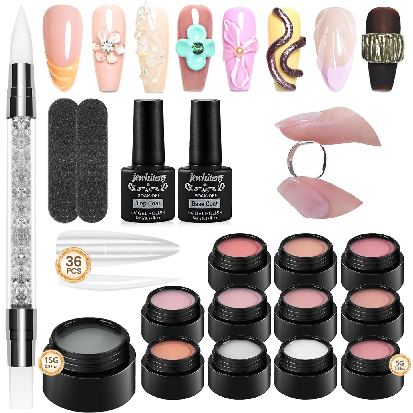 JEWHITENY 12 Colors Non-Sticky Solid Builder Gel Set:Sculpting Gel for 3D Nail Art, Extension & Nails Carving Salon-Quality Builder Nail Gels