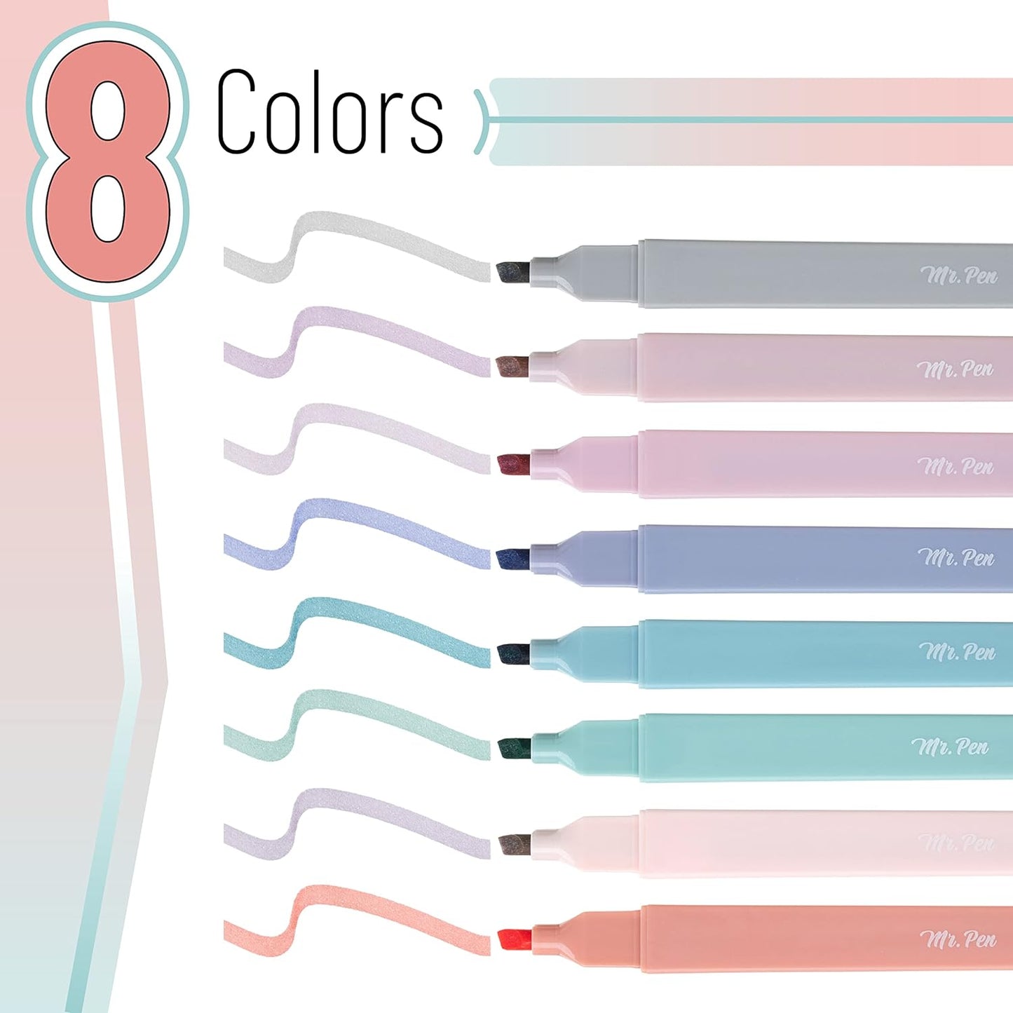 Mr. Pen- Aesthetic Cute Highlighters, 8 pcs, Chisel Tip, Earthy Colors, Assorted Colors,No Bleed Bible Pastel Highlighter Set