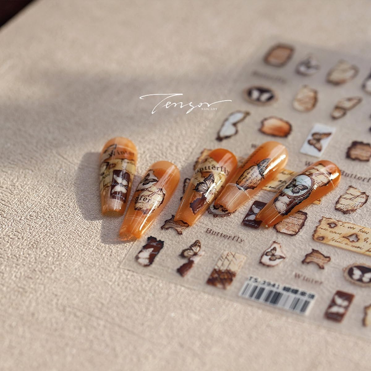 Winter Butterfly Nail Stickers for Nail Art Rustic Paper Nail Decals Vintage Stickers for Nails Designs Self Adhesive Nail Art Supplies & Decorations for Women Girls,1 Sheet DIY Manicure Decor