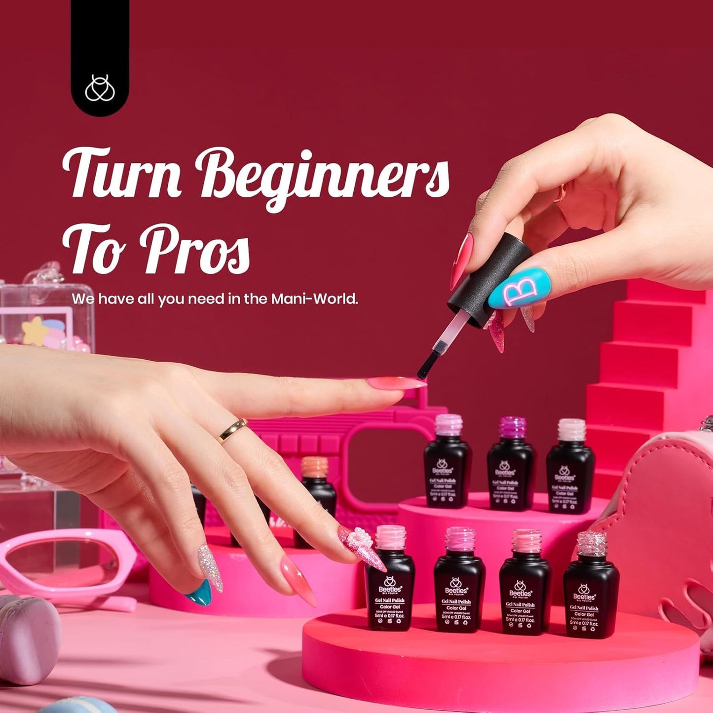 beetles Pink Gel Polish Set 20 Colors Hot Pink Alluring Sweetie Collection Nude Purple Glitter Red Uv Gel Manicure Kit with Base Glossy and Glitter Top Coat Gifts for Women