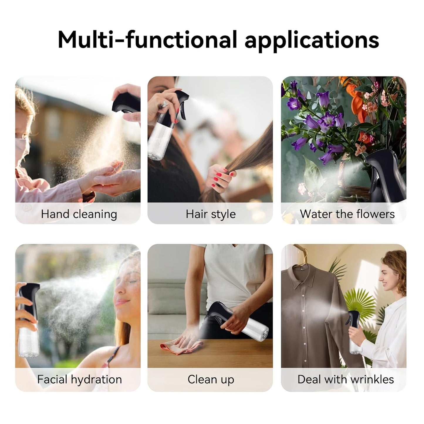 Spray Bottle for Hair (6.8OZ /200ML) Continuous Ultra Fine Mist Sprayer for Hair, Salons, Barber, Plants, Skin Care, Cleaning Black