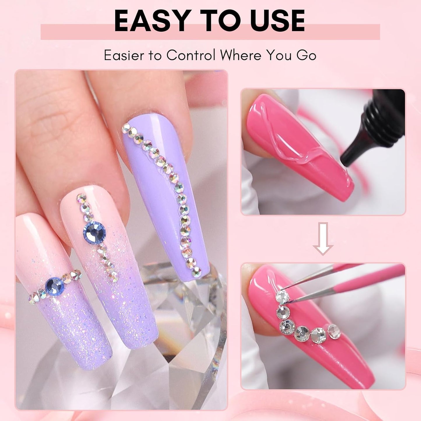 Makartt Nail Rhinestone Glue, Super Strong Gel Nail Glue for Rhinestones, 3D Art Design Charms and Gems, for Jewel Crystal Beads Gems Diamonds, UV/LED Need, Easy Use, 15ML