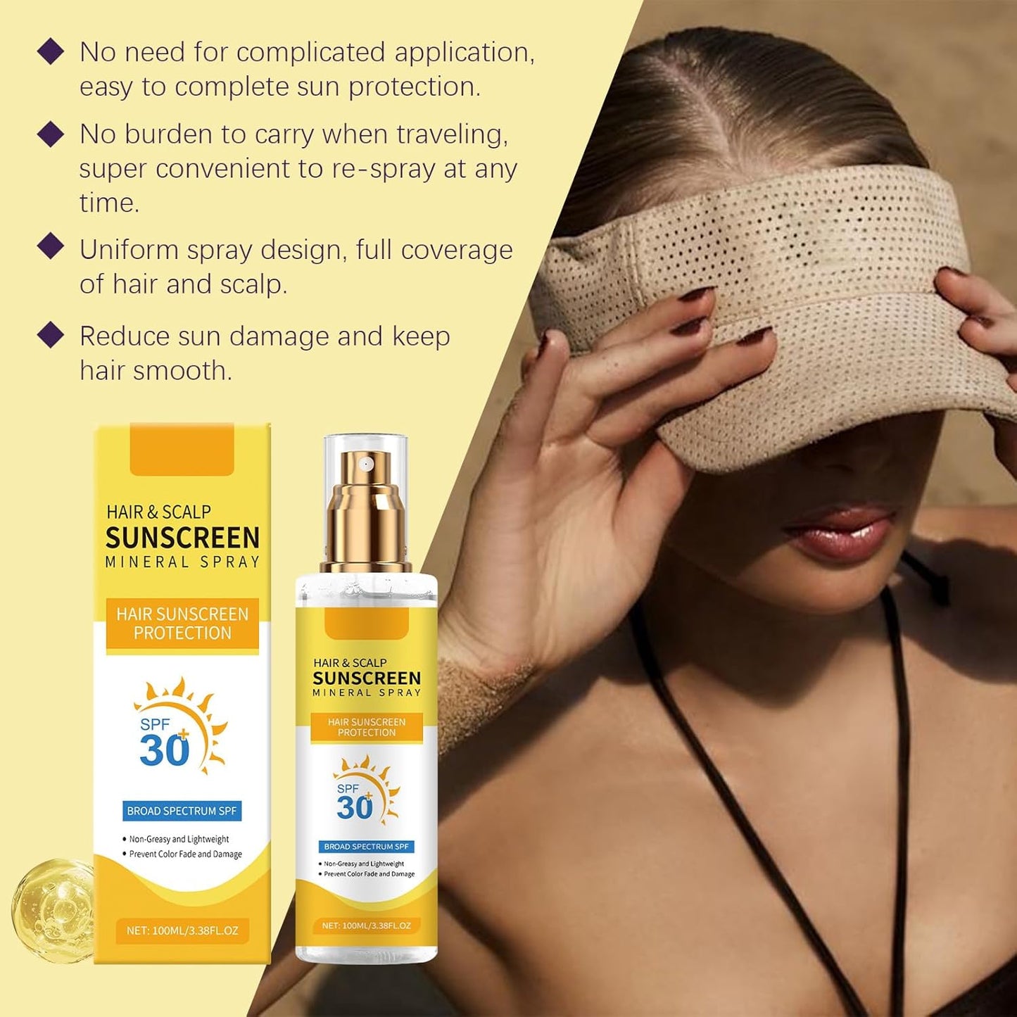 2 Pcs Hair and Scalp Sunscreen Spray SPF 30, Weightless Invisible Mist UV Protection Hair and Scalp Sunscreen Spray Non Greasy.