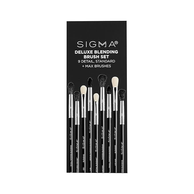 Sigma Beauty Deluxe Blending Brush Set – Professional Grade Eyeshadow Brush Set with 9 Full Size Blending Brushes Featuring Extra Soft Fibers for Precise, Controlled, & All-Over Eyeshadow Blending