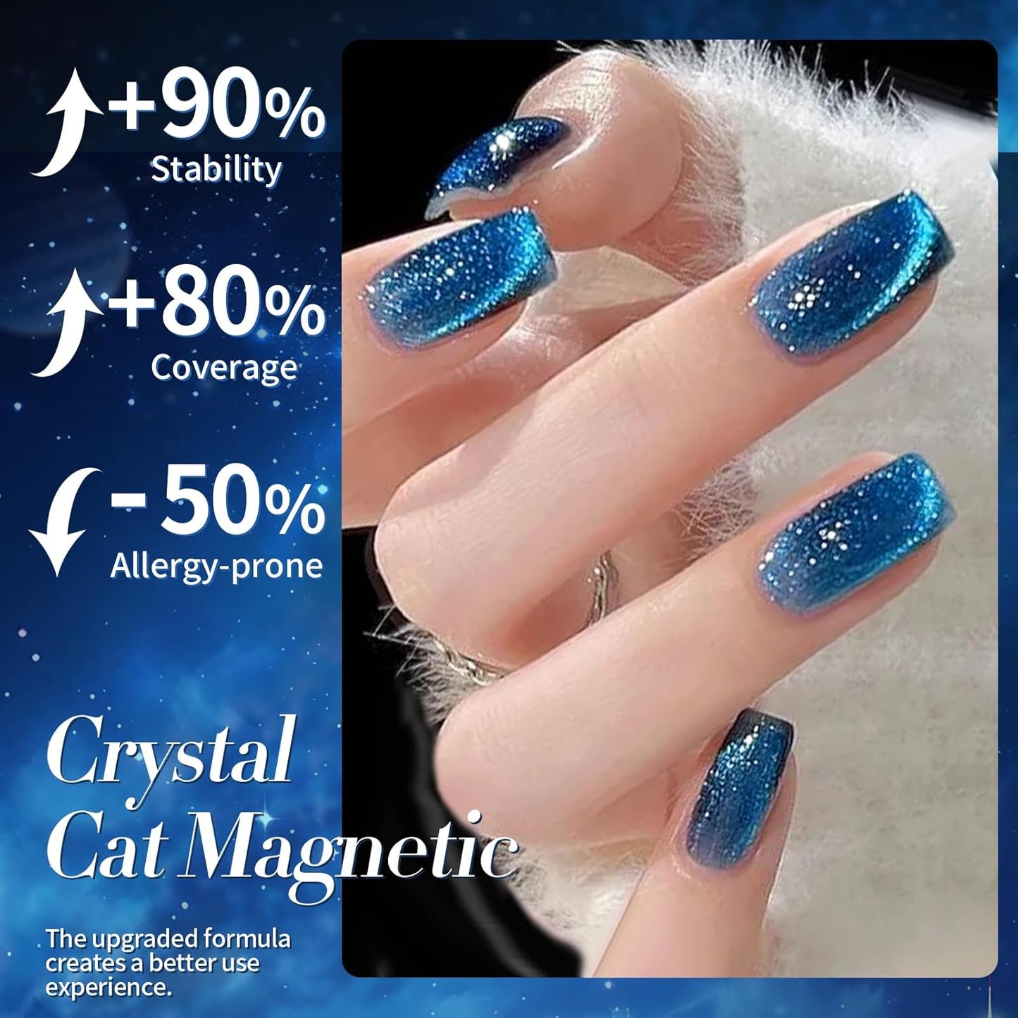 Born Pretty Cat Magnetic Eye Gel Nail Polish, Royal Blue Glitter Cat Magnetic Gel Nail Polish, Holographic Magnetic Nail Polish for Nail Art Manicure Salon DIY at Home 15ML