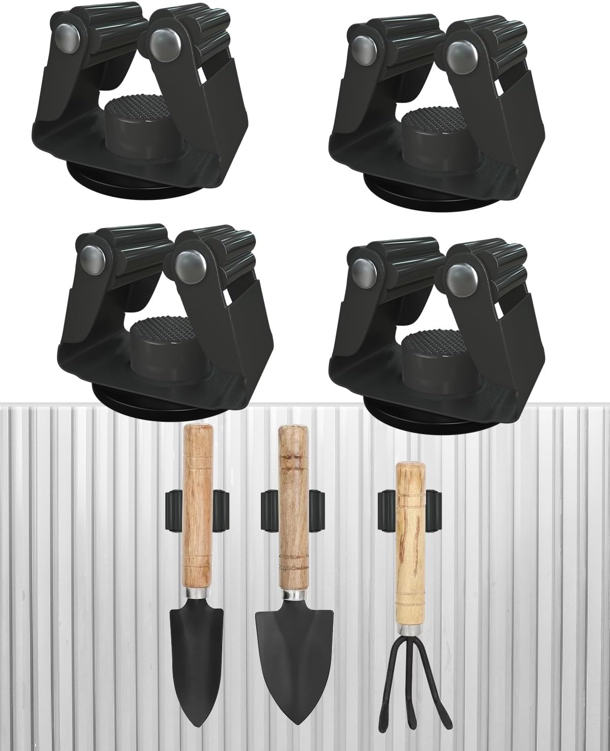 Mop Holder Magnetic, Black Steel Broom Hanger Magnetic Holder for Garden Tool, Rack Rake, Shovel Handle, Garage, Kitchen, Laundry Tools Organizer - No Drilling - 4 PCS/Gray…