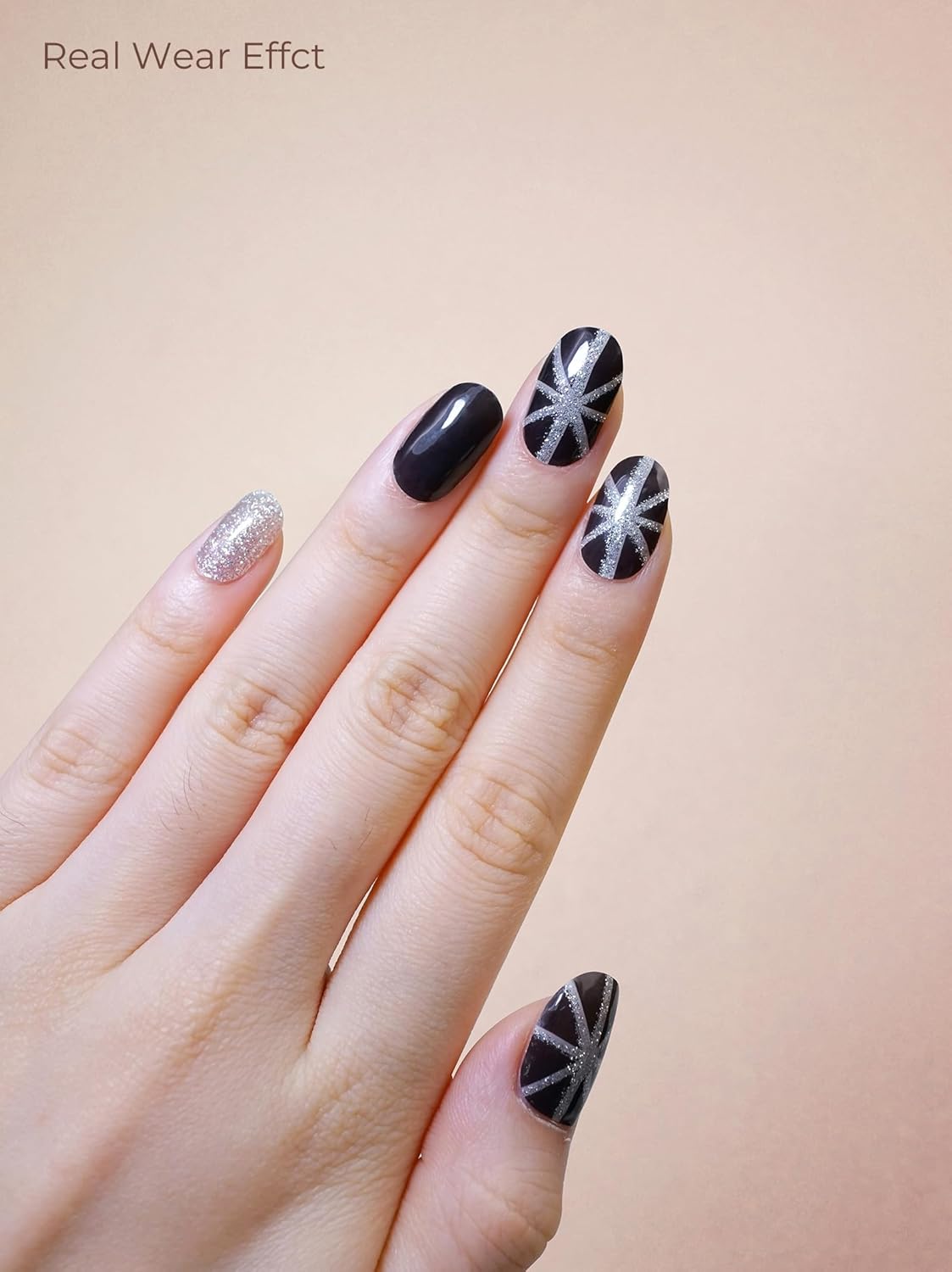 Pre Cured Gel Nail Strips - 44PCS Salon Quality Gel Nail Stickers - Long Lasting Polish Wraps for Women no UV Light Needed Easy Apply& Remove (Sultry Black）