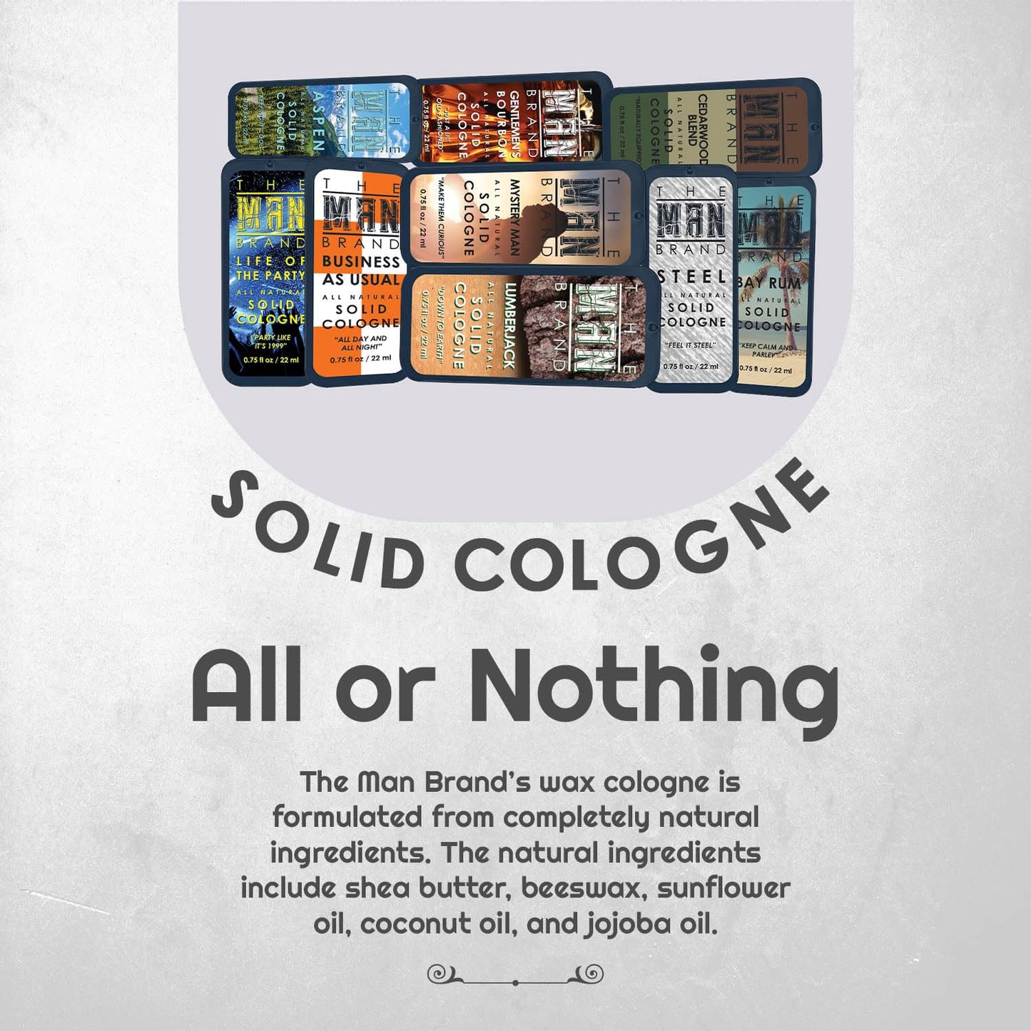 Solid Cologne Sample Set of 9 - Men's Sample Cologne Pack - Mens fragrance Sampler Set - Mens Travel Size Perfume Sampler Set (All or Nothing - 9 Pack - 0.75 oz each)