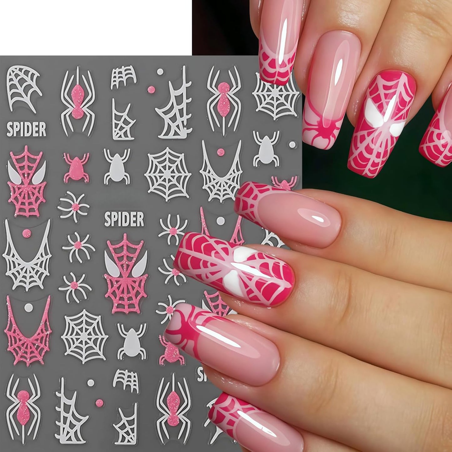 6Sheets Halloween Nail Stickers for Nail Art,3D Self-Adhesive Cute Ghost Spider Web Nail Decals Spooky Nail Art Stickers Heart Bats Spider Nails Design Manicure DIY Cute Holiday Nail Decoration Charms