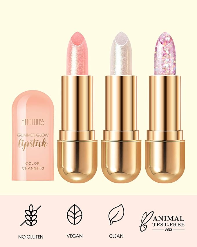 Glimmer Balm, Tinted Lip Balm Long Lasting PH Lipstick, Color Changing Lipstick Natural Chapstick, Glitter Pink Shade Lipstick (Rainbow)