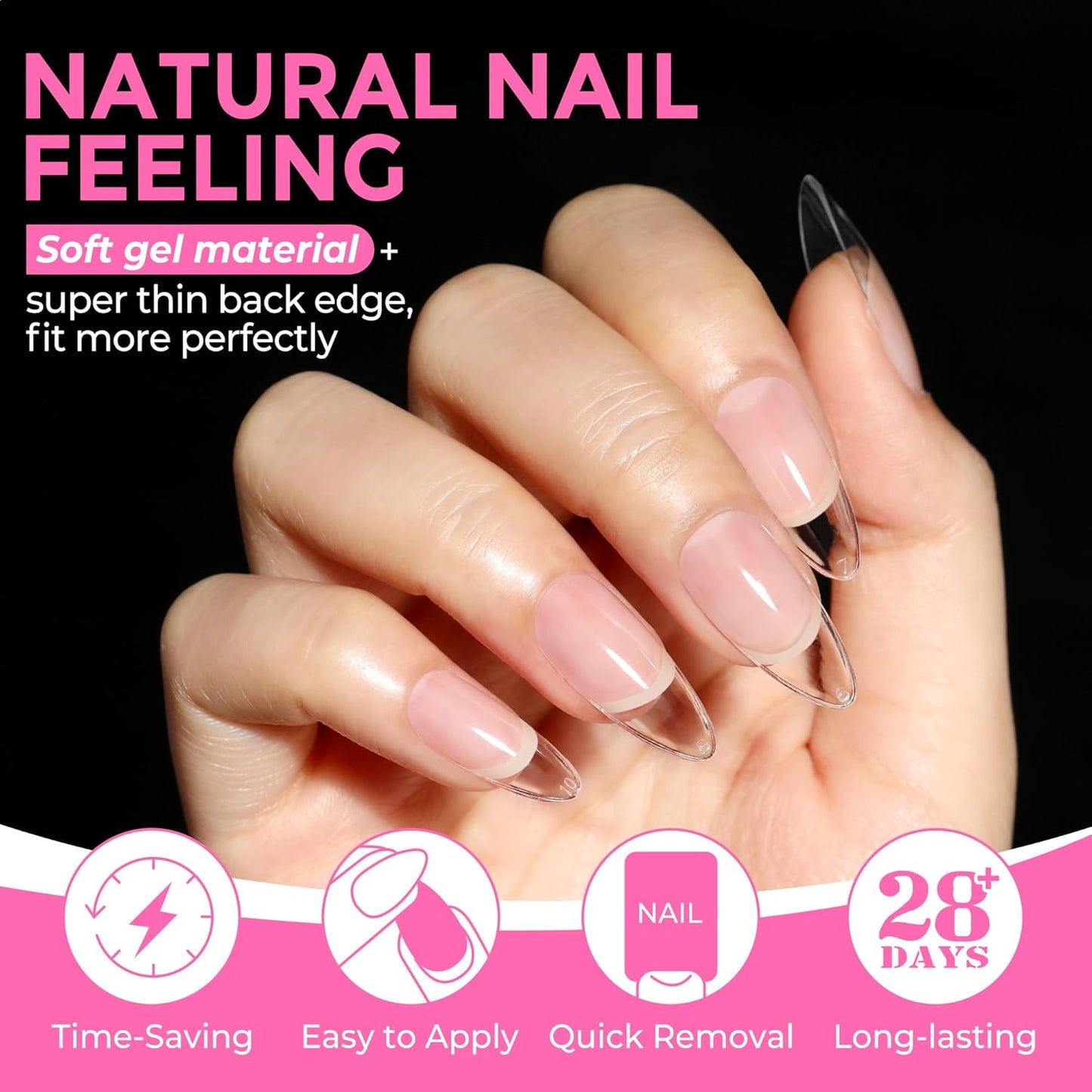 UNA GELLA Almond Nail Tips 216pcs Medium Almond Press on Nails Pre-shape Gel Fake Nails for Full Cover Acrylic French False Nails For Nail Extension, DIY Salon 12 Sizes Gelly Tips
