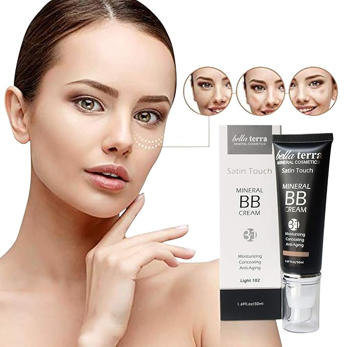 Bellaterra Cosmetics BB Cream - Tinted Moisturizer, Mineral Foundation Makeup, Light 102 | Skin Perfector, 1.69 oz