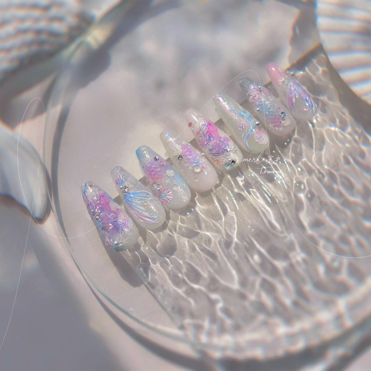 Summer Seashell Starfish Nail Art Stickers 5D Embossed Shiny Shell Nail Decals Cute Mermaid Nail Accessories Ocean Theme Summer Nails Design Pearl Bow Nail Adhesive Sliders for Women Manicure