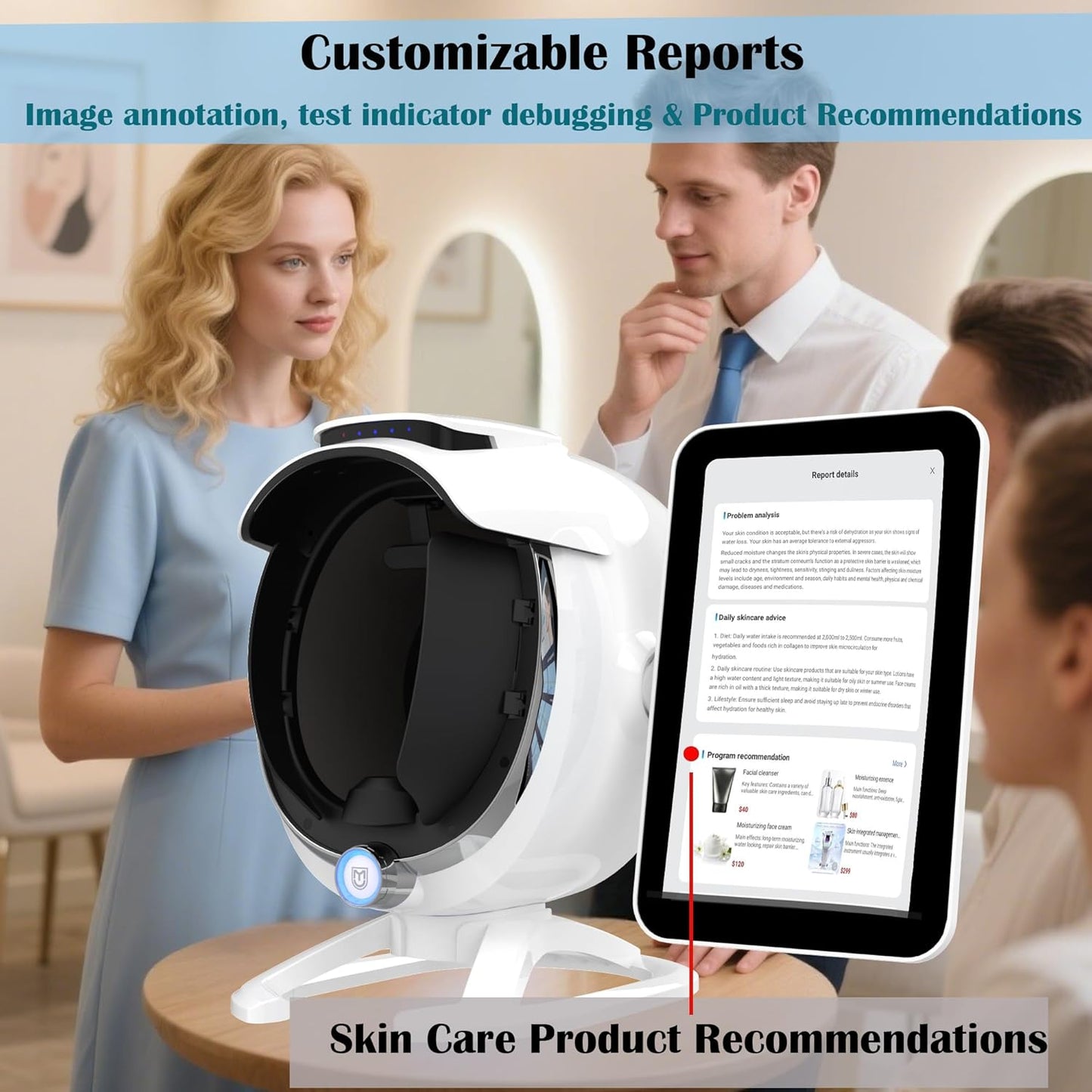 Facial Skin Analysis Machine Professional - 15.6" Scanner for Pores, Acne, Hydration; Customizable Reports; For Estheticians & Spas; 8-Spectrum Imaging; Multi-Language
