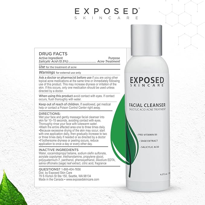 Exposed Skin Care Acne Treatment Kit - Includes Facial Cleanser, Clearing Tonic, Acne Treatment Serum, Clear Pore Serum, Clarifying Mask, Cloth - Natural Acne Solution for Face, All Ages & Skin Types