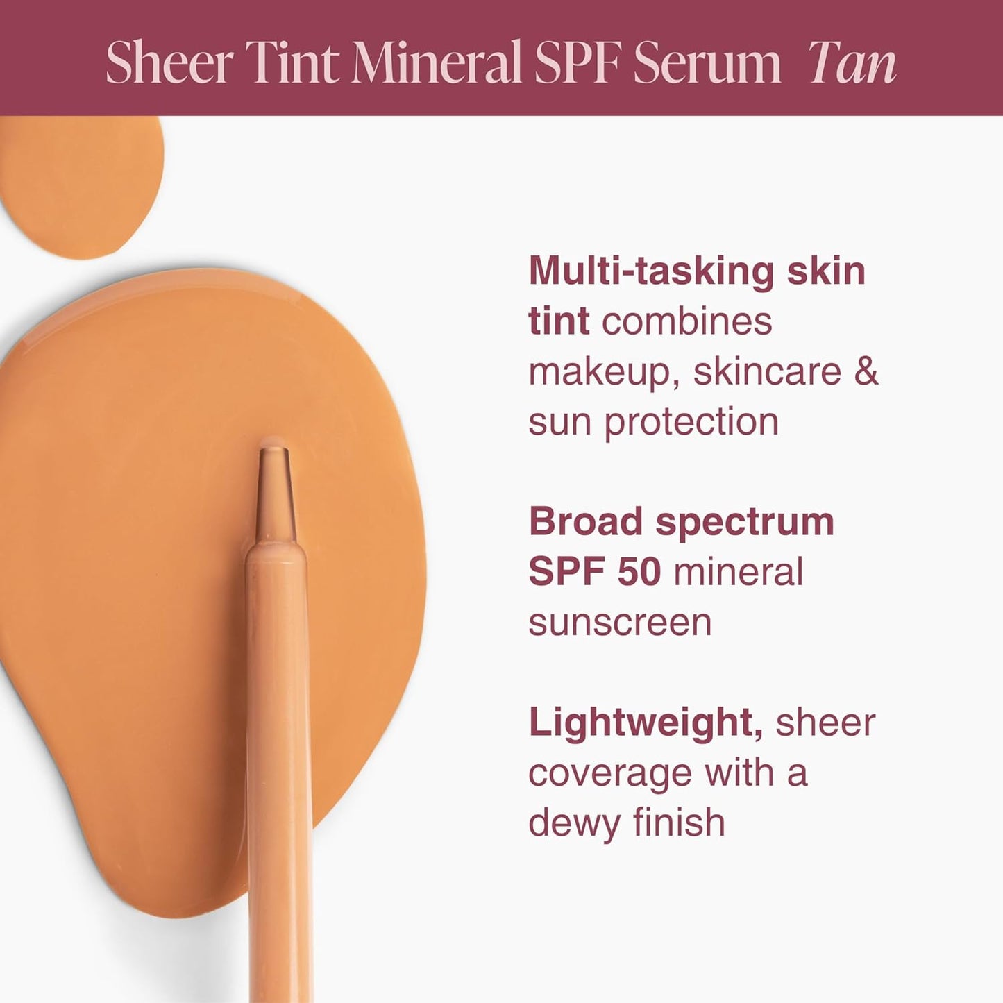 Mineral Fusion Face Serum, Sheer Tint Mineral SPF Serum, 1 Fl Oz, Tan, Tinted Broad Spectrum SPF 50 Mineral Sunscreen, Sheer Coverage, Lightweight & Dewy Finish for Glowing, Protected Skin