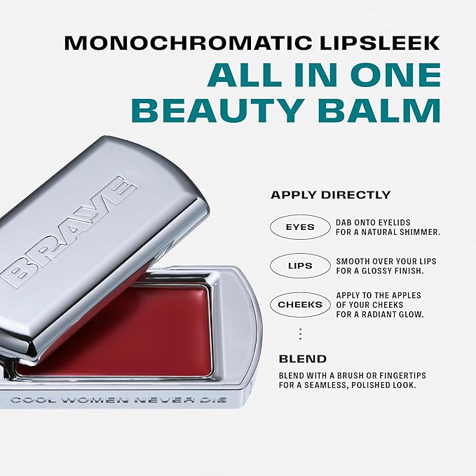 BRAYE Lipsleek Lip Balm, Monochromatic Cream Blush 2-in-1 Face Makeup, Hydrating & Mood Buildable, Vegan + Cruelty-Free Glow for Cheeks l 04 Savvy