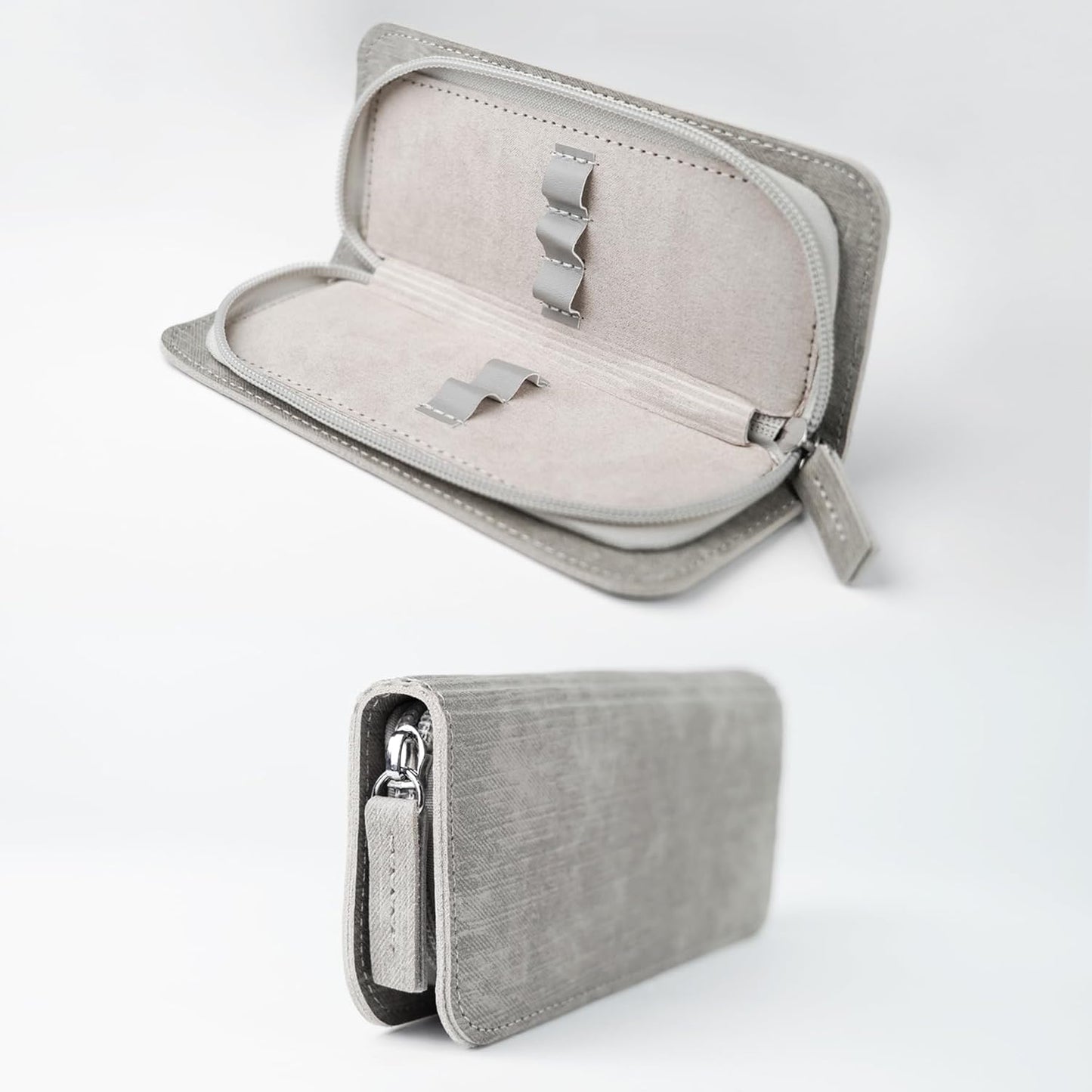 Lash Tweezers Organizer, Eyelash Extension Tweezers Bag, Soft PU 5 Positions Portable Dustproof, Individual Zipper Storage Case Box for Tweezers, Makeup Brush, Slender Small Tools(Grey)