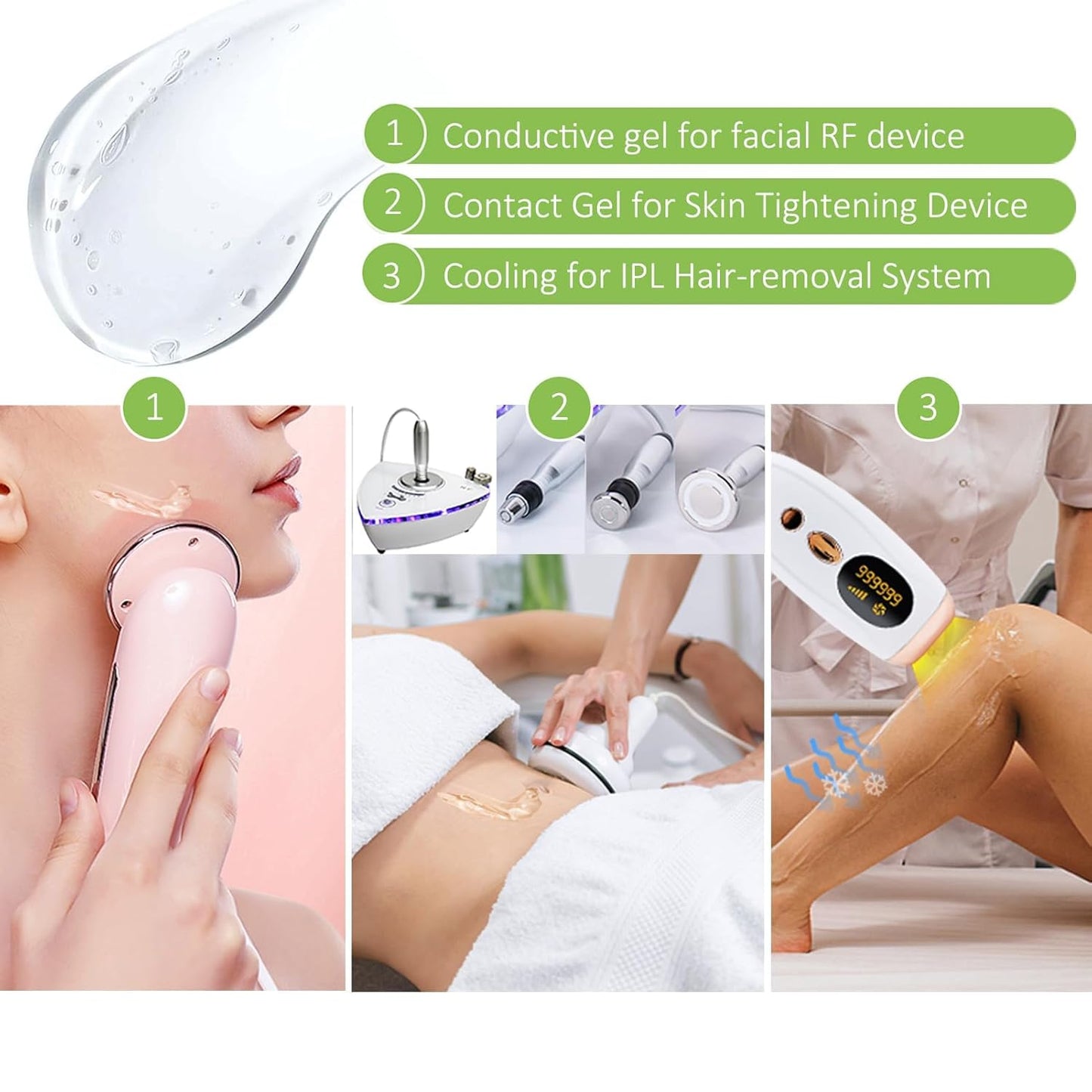 RF Gel 2 Pack-Conductive Gel for Facial Microcurrent, Skin Tightening Cream for Radio Frequency Machine, Paraben-free Skin Cooling Cream for IPL Hair Removals