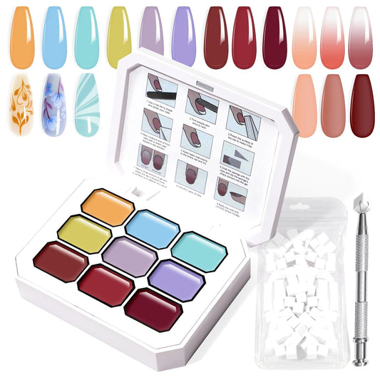 Gradient Painting Gel, 9 Colors Ombre Gel Nail Polish with Summer Blue Sponging for Pigment Pat Kit Aura Nails, French Manicure Soak of UV DIY Nail Art Beachside Candy