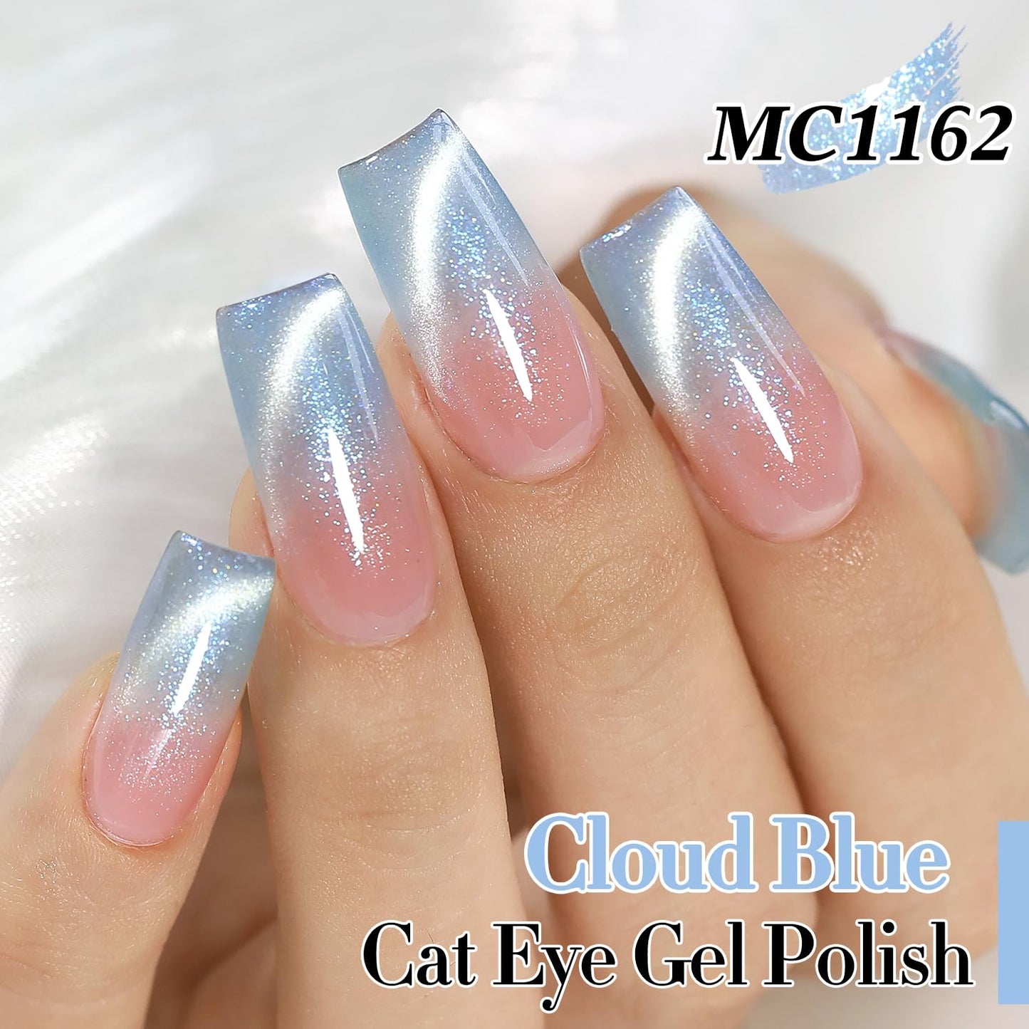 Double Rhythm 0.5 Oz Cat Eye Gel Polish with Magnet Same Color Same Bottle Holographic Glitter Shimmer Translucent Color Salon 15 ML Magnetic Nail Art (Mermaid Blue-MC1162)