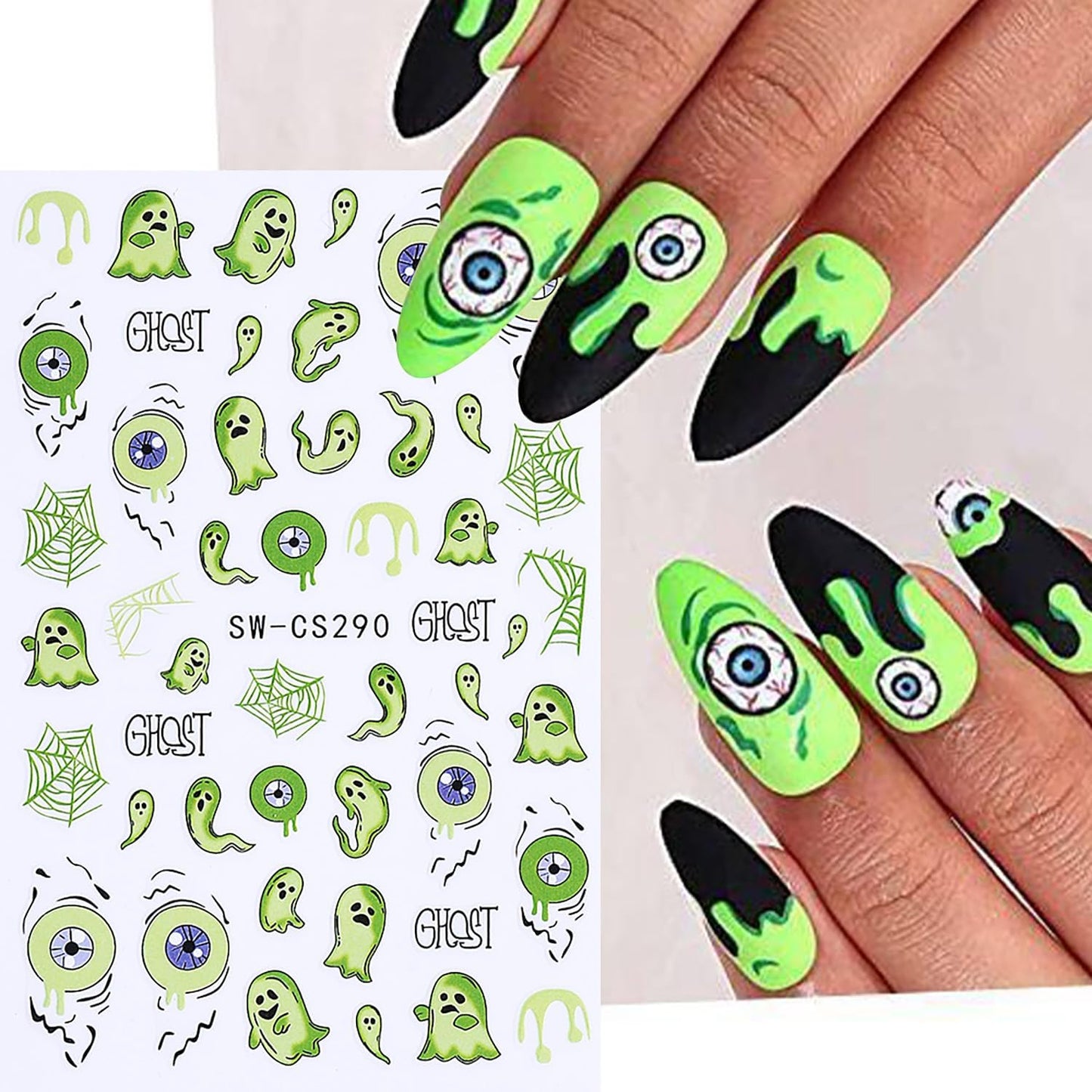 Spooky Halloween Nail Stickers Fall Nail Decals Spider Web Bat Eyes Ghosts Design Holiday Nail Art Supplies Nail Adhesive Sticker Halloween Nail Art Charms Decorations DIY Manicure Accessories 4PCS