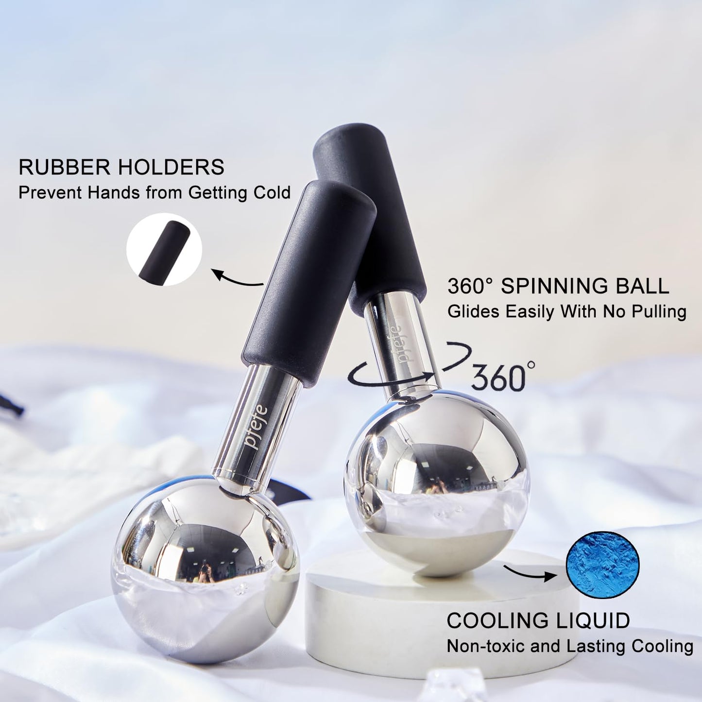 360 Rotating Ice Globes for Face & Eyes, Unbreakable Stainless Steel Cryo Sticks for Beauty Routines, Facials Cold Roller Colling Globes for Puffiness, Wrinkles, Dark Circles, Headaches