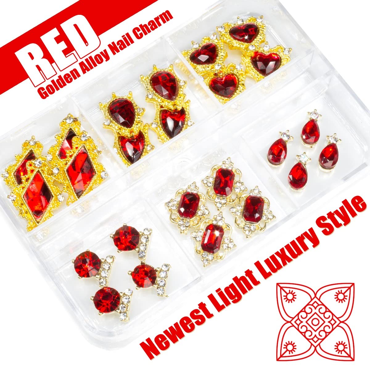 24pcs Red Nail Rhinestones Luxury Nail Charms Ruby Red Heart Charms for Nails 3D Big Nail Gems Crystals Diamonds Jewelry Stones Alloy Nail Art Studs Nail Art Decoration for Arylic Nails Crafts