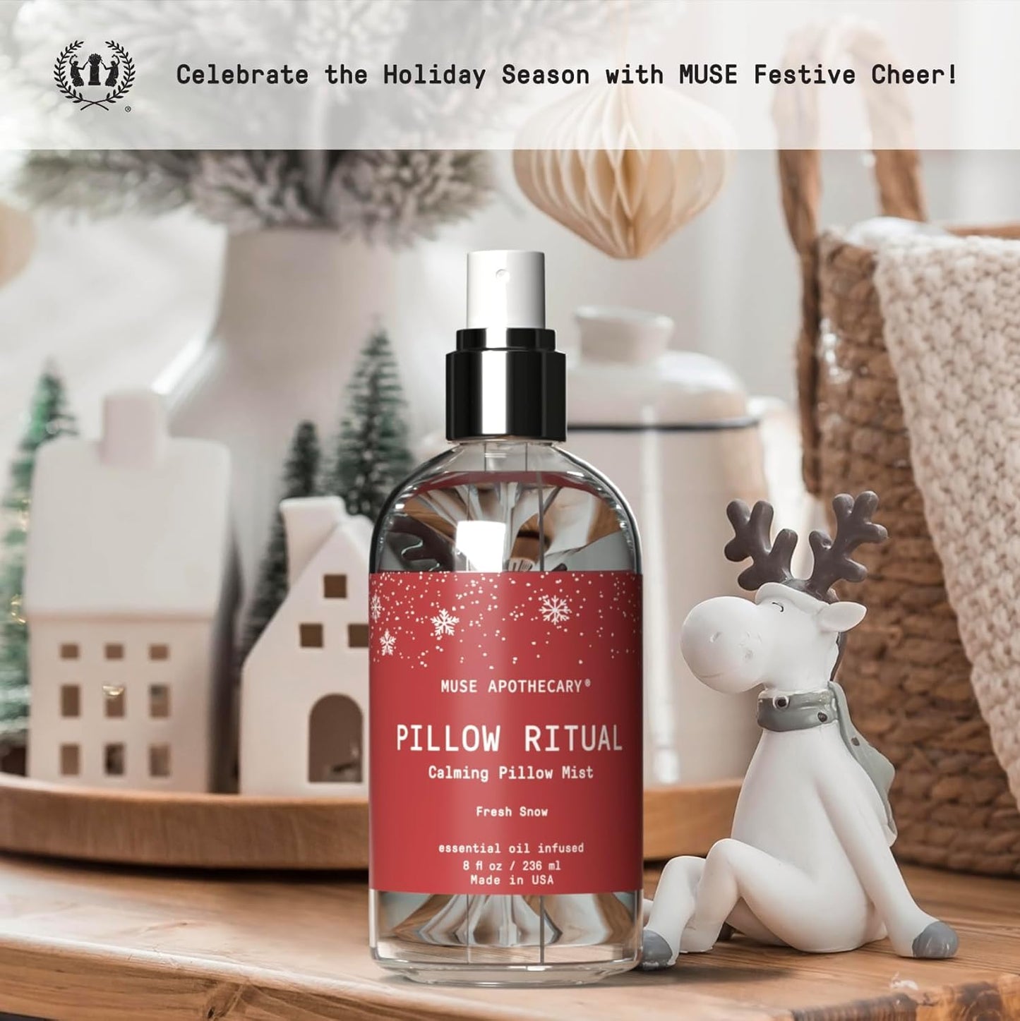 Muse Apothecary Pillow Ritual - Aromatic, Calming and Relaxing Pillow Mist, Linen and Fabric Spray - Infused with Natural Aromatherapy Essential Oils - 8 oz, Fresh Snow