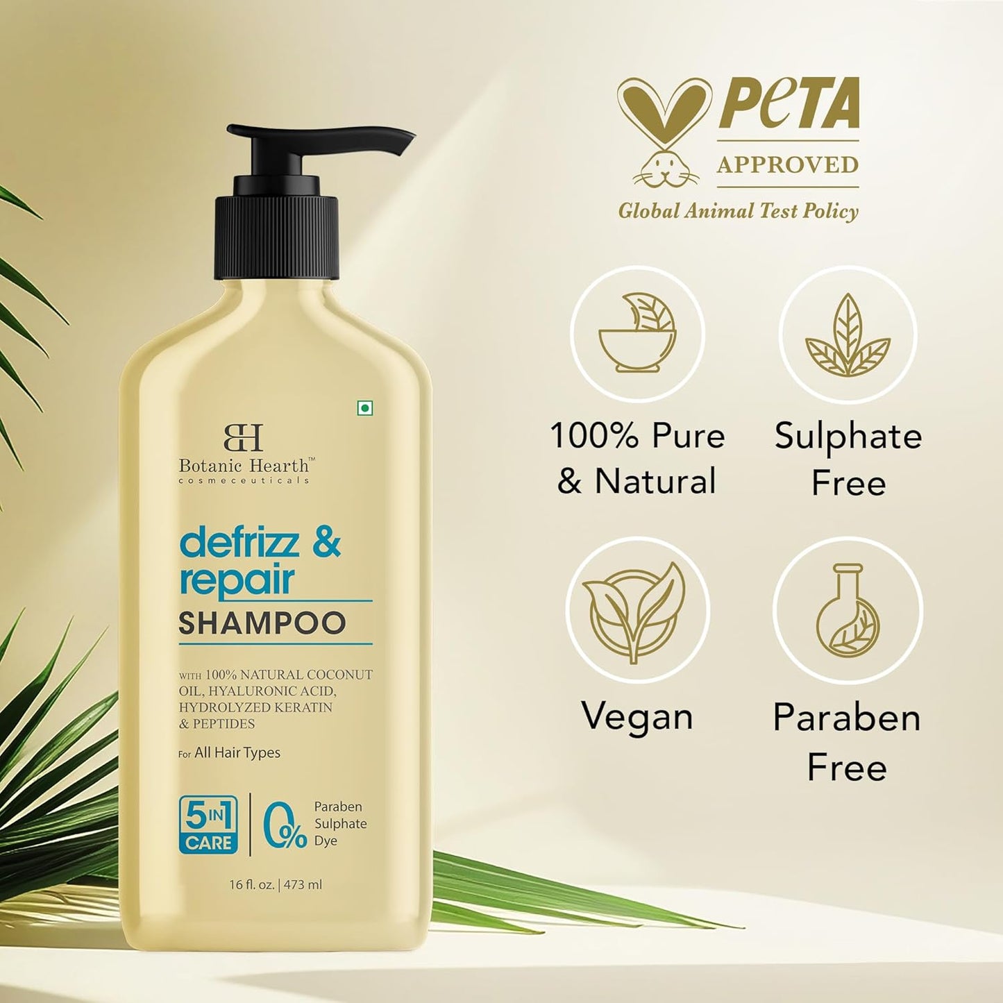 Botanic Hearth Coconut Oil Shampoo Infused With Hyaluronic Acid, Hydrolyzed Keratin & Peptides | Clarifying Shampoo To Defrizz, Repair & Strengthen Hair | For All Hair Types, 16 Fl Oz