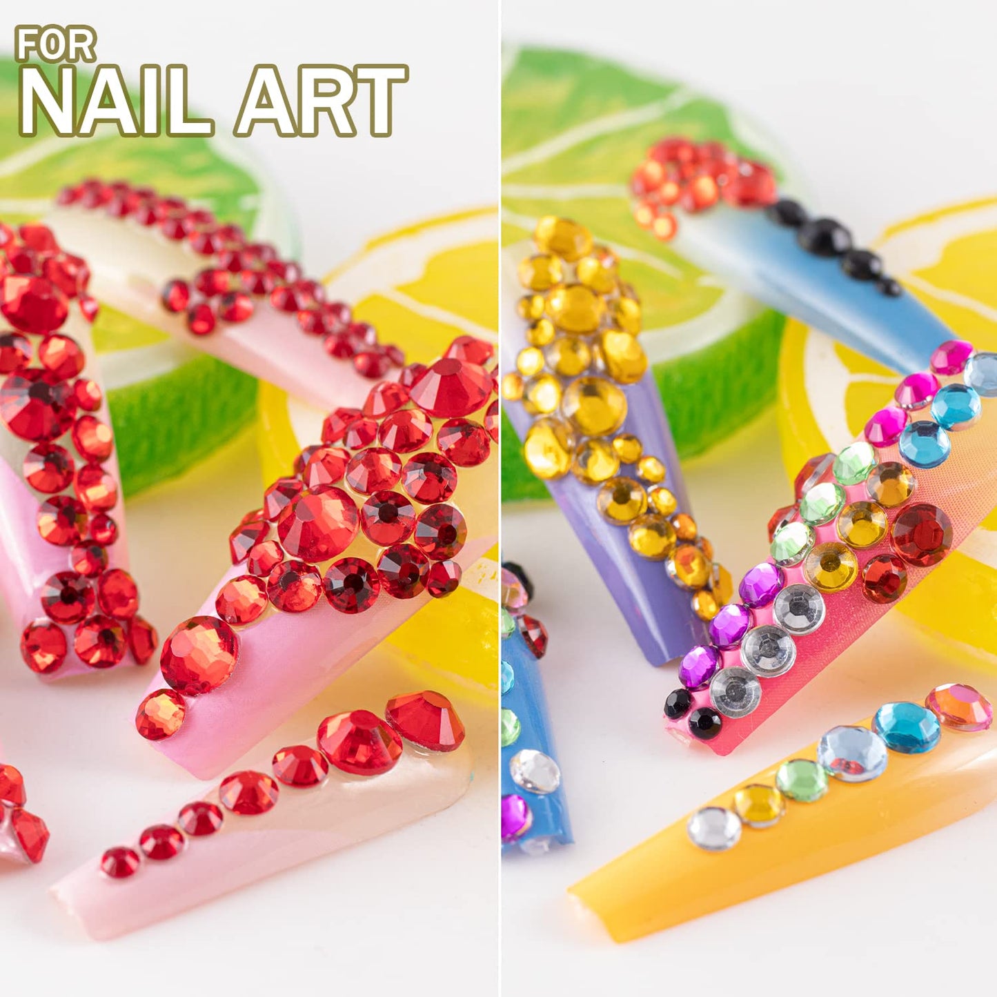 Two Packs of Flatback Rhinestones 4520 Pcs Colorful Nail Art Rhinestones Flatback Crystal Colorful+Red Rhinestone with Picker Pencil and Tweezer for Nail Art and Decoration