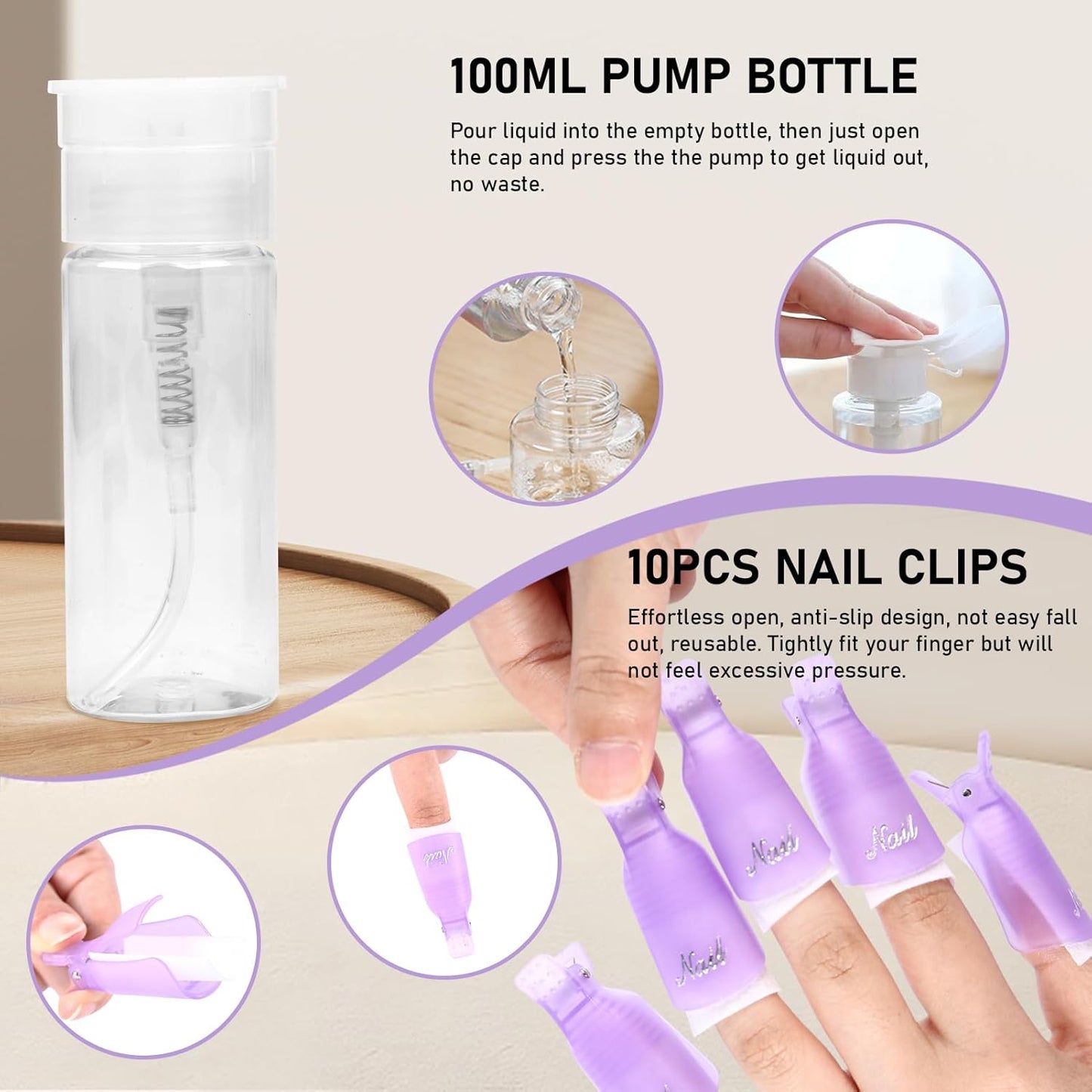 Gel Nail Polish Remover Tools Kit, 521Pcs Gel Polish Remover Kit with Nail Clips, Nail Wipes, 100ml Pump Bottle, Cuticle Oil, Cuticle Trimmer, Nail File Block, Nail Brush, Gifts for Women