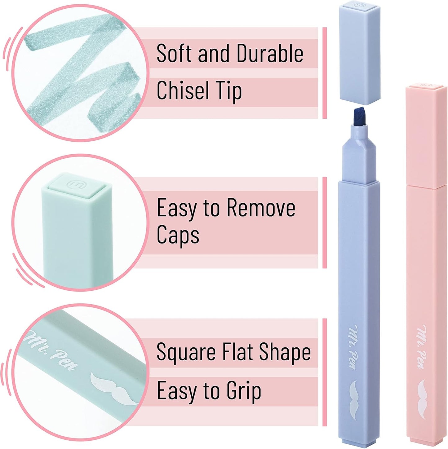 Mr. Pen Aesthetic Highlighters - 8 pcs Chisel Tip Morandi Colors No Bleed Bible Pastel Highlighter Set