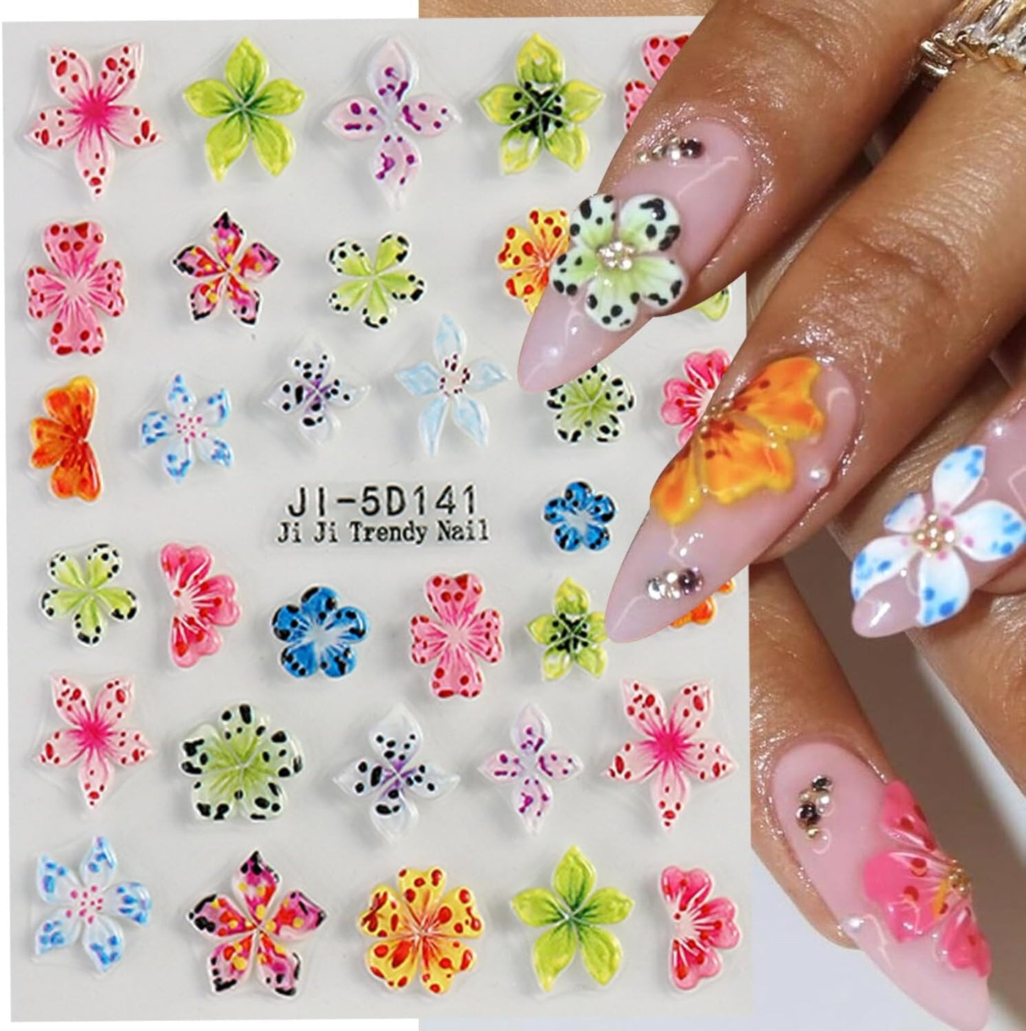 Stickers para Uñas Nail Stickers Self-Adhesive Sticker para Uñas Colorful 3D FlowerFloral Nail Stickers Art Design Accessories Hight Quality 4 Sheets