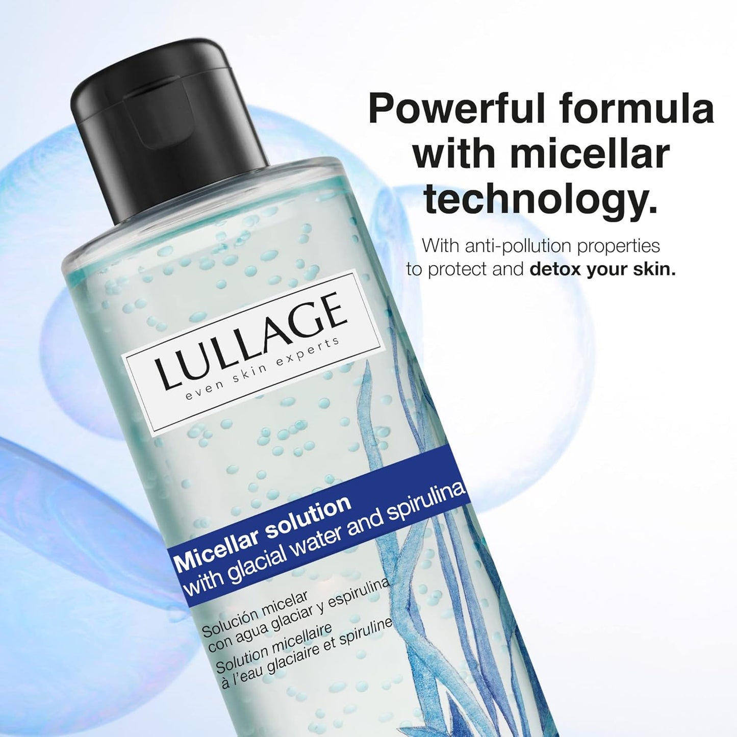 LULLAGE Micellar Water Makeup Remover – Cleanser with Niacinamide, Spirulina & Glacier Water Solution for All Skin Types | Removes Waterproof Makeup | 6.8 Fl Oz
