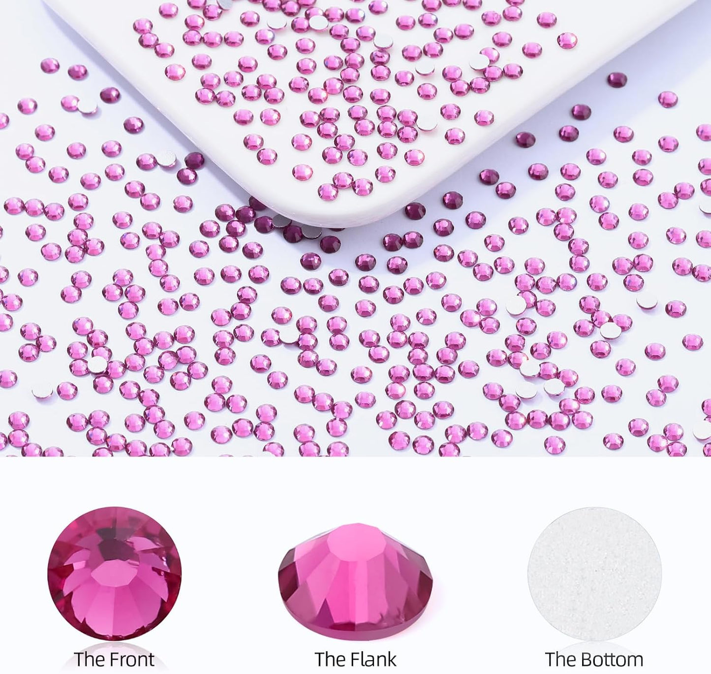 Fuchsia Flatback Rhinestones, Glass Rhinestones for Nail Art and Craft, Glue Fix, Loose Crystal Gemstones(Fuchsia, SS8, 2880pcs, 2.3-2.5mm)