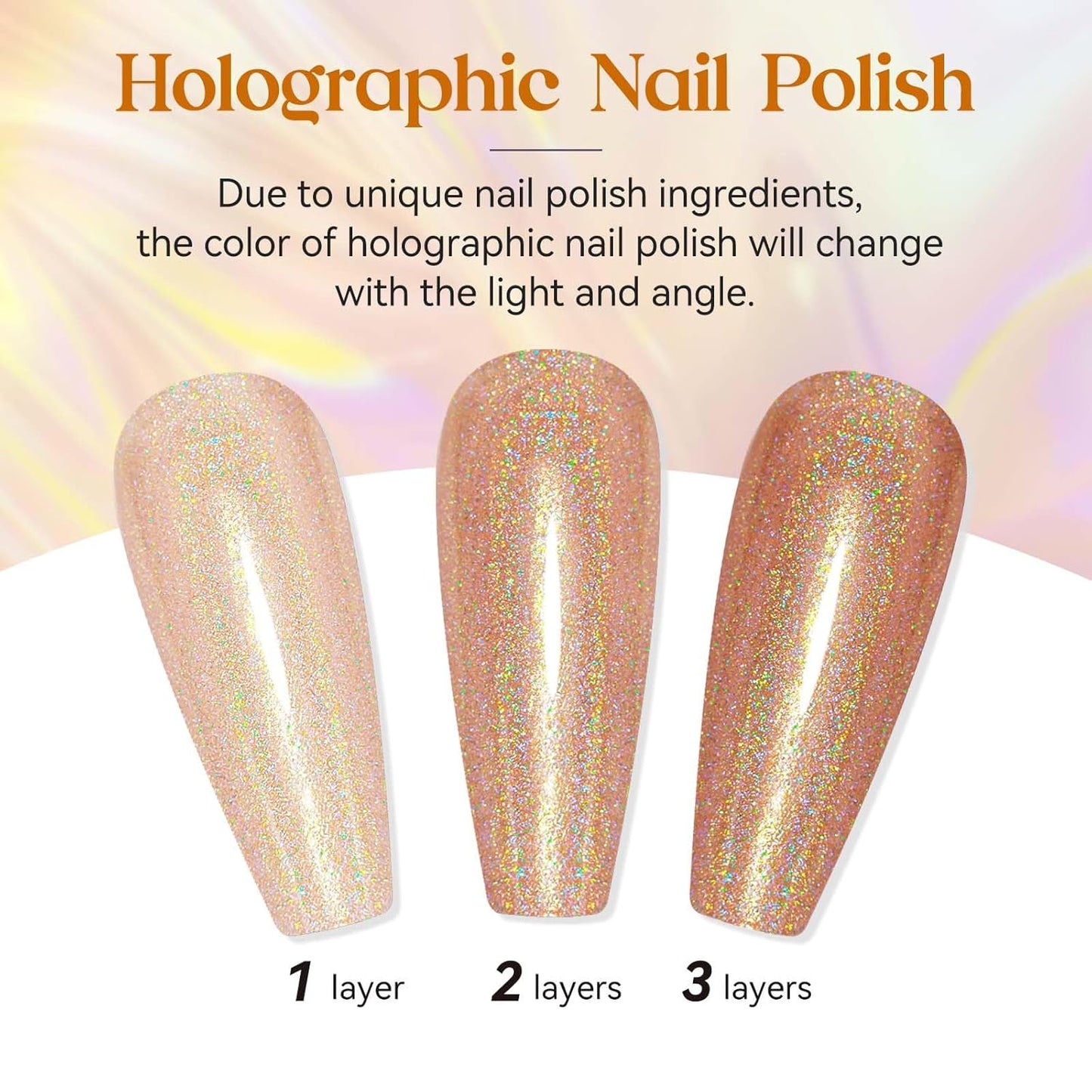 MIZHSE Holographic Nail Polish, Light Brown Shimmery Nail Polish Non Gel, Air Dry Fast Glossy Shiny Nail Pigment Oil-based Laser Iridescent Chrome Nail Art Salon Manicure Home