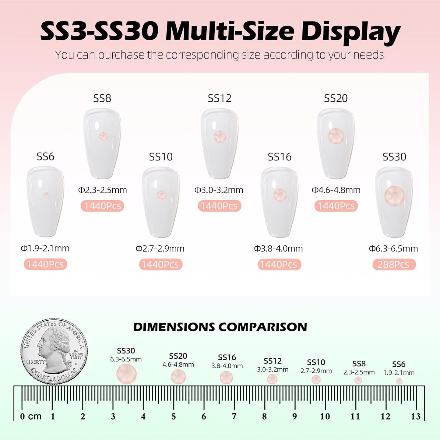 Mocha Lt.red Flatback Rhinestones, Glass Rhinestones for Nail Art and Craft, Glue Fix, Loose Crystal Gemstones(Mocha Lt.red, SS6, 1440pcs, 1.9-2.0mm)