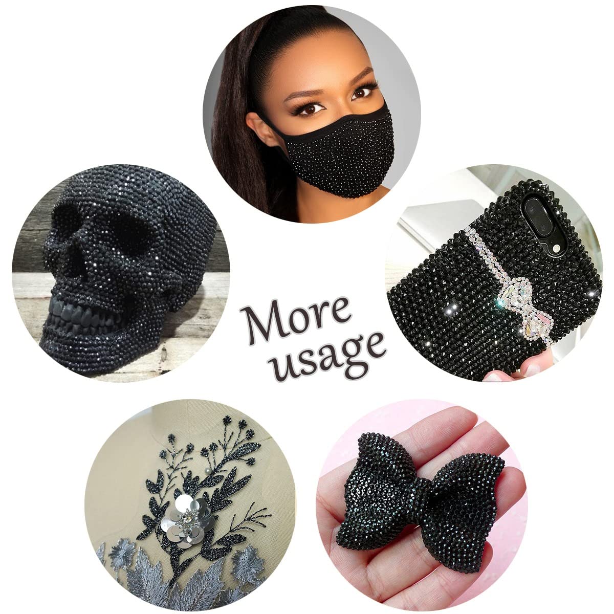 4080Pcs Black Nail Rhinestones Crystal Flatback Jet Black Rhinestones Round Beads Glass Gems Stones Nail Art Gems Diamonds jewels Multi Shapes Sizes Nail Charms for Nails Eyes Makeup DIY Crafts