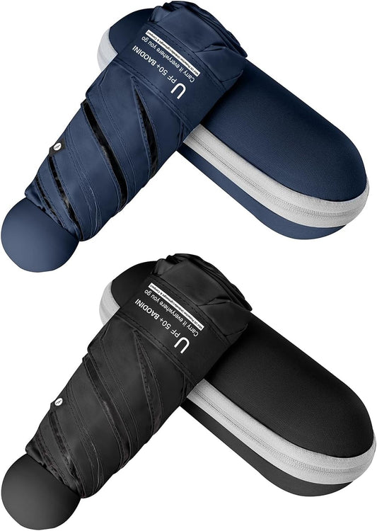 BAODINI Travel Essentials Mini Umbrella for Purse With Case Small Compact UV Sun Protection Lightweight Tiny Pocket Manual Open Close Umbrella for Women Kids and Men Fit Purse Backpack