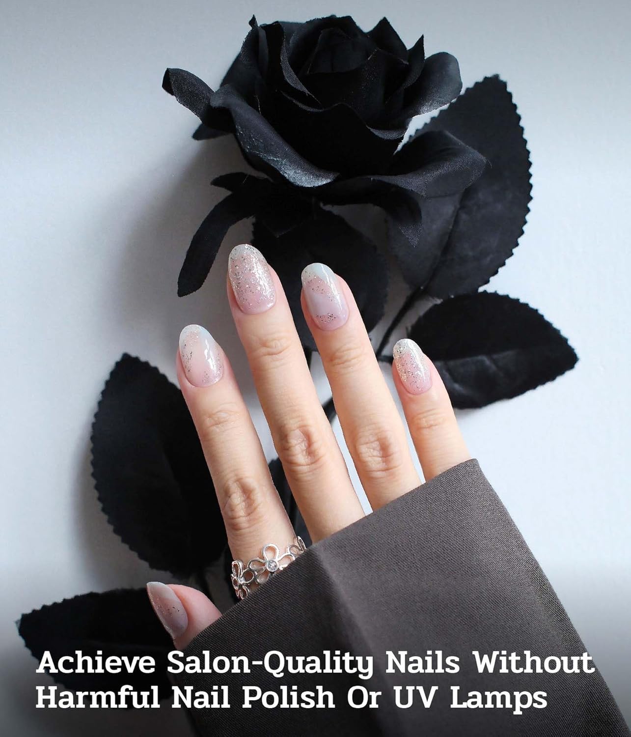 Nail Polish Strips - 22 Pcs Salon Quality Gel Nail Stickers - Long Lasting Wraps (Crystal Ice Sliver)