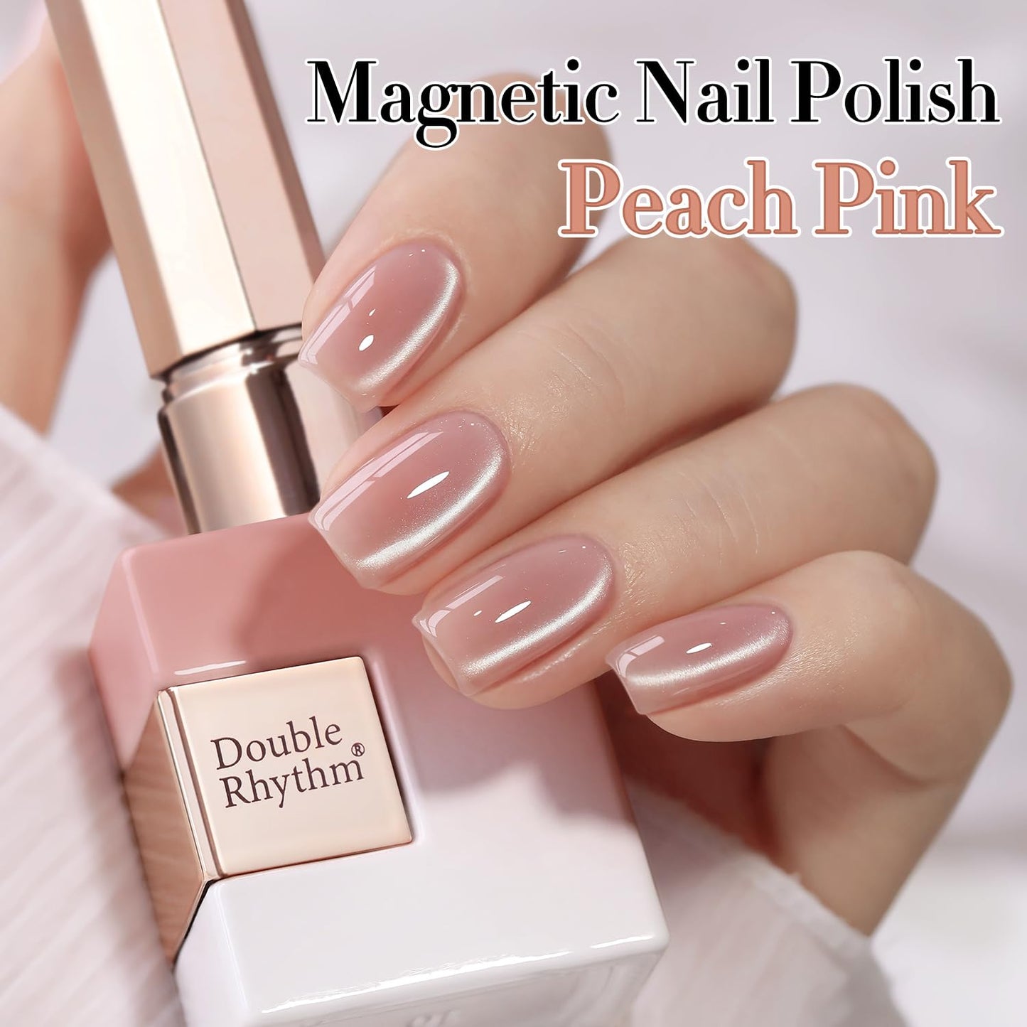 Double Rhythm 0.5 Oz Cat Eye Gel Polish with Magnet Same Color Same Bottle Holographic Glitter Shimmer Translucent Color Salon 15 ML Magnetic Nail Art (Peach Pink-MC1149)