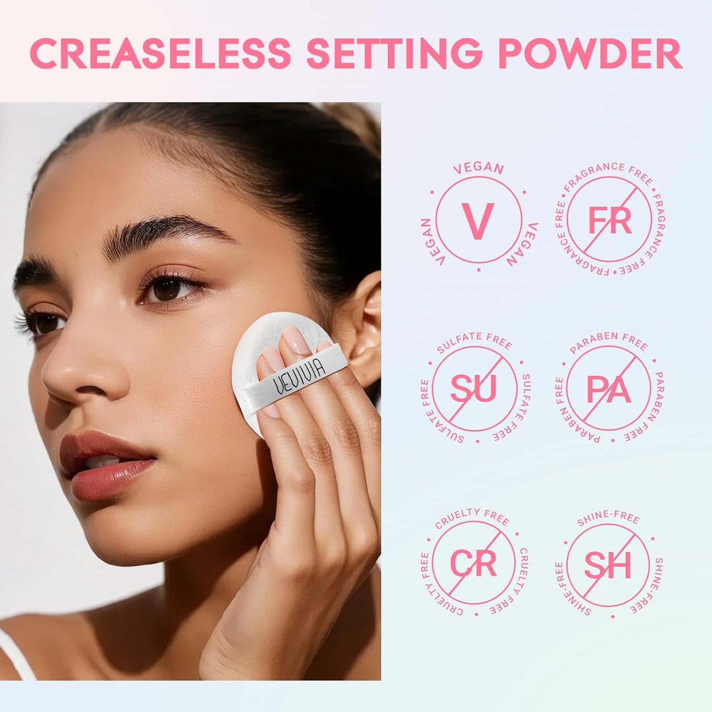 Vevivia Setting Powder - Creaseless Face Powder, Long Lasting Loose Powder Makeup with Blurring and Brightening Finish, Loose Setting Powder for All Skin Types, Shine Control, Up to 24 Wear, Pink