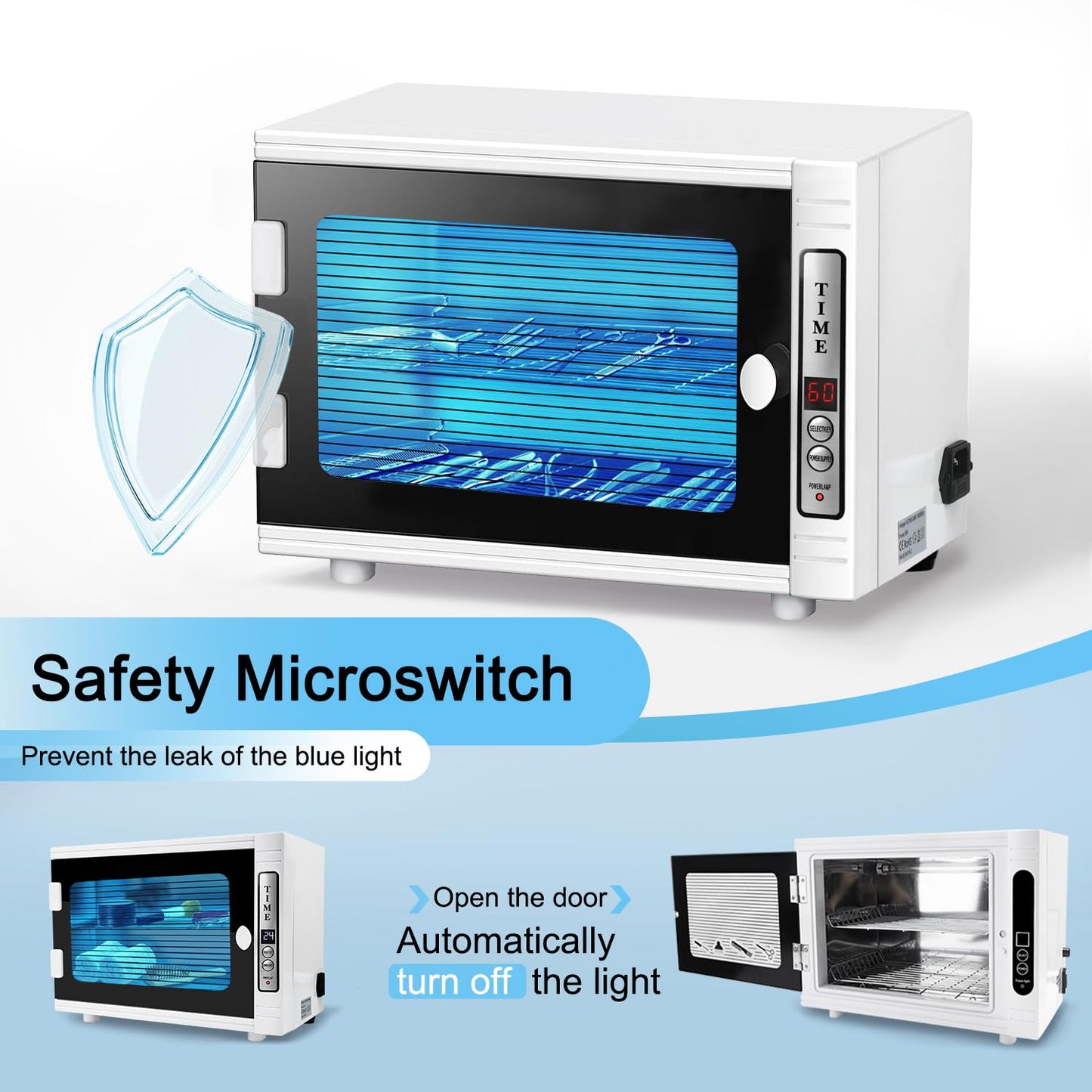 Nail Tool Cleaning Machine, 12L High Capacity Multi-Functional Nail Cleaner Box Manicure Tool Cleaning Cabinet Salon Equipment for Spa Beauty Home Metal Tools With Replaceable Lamp